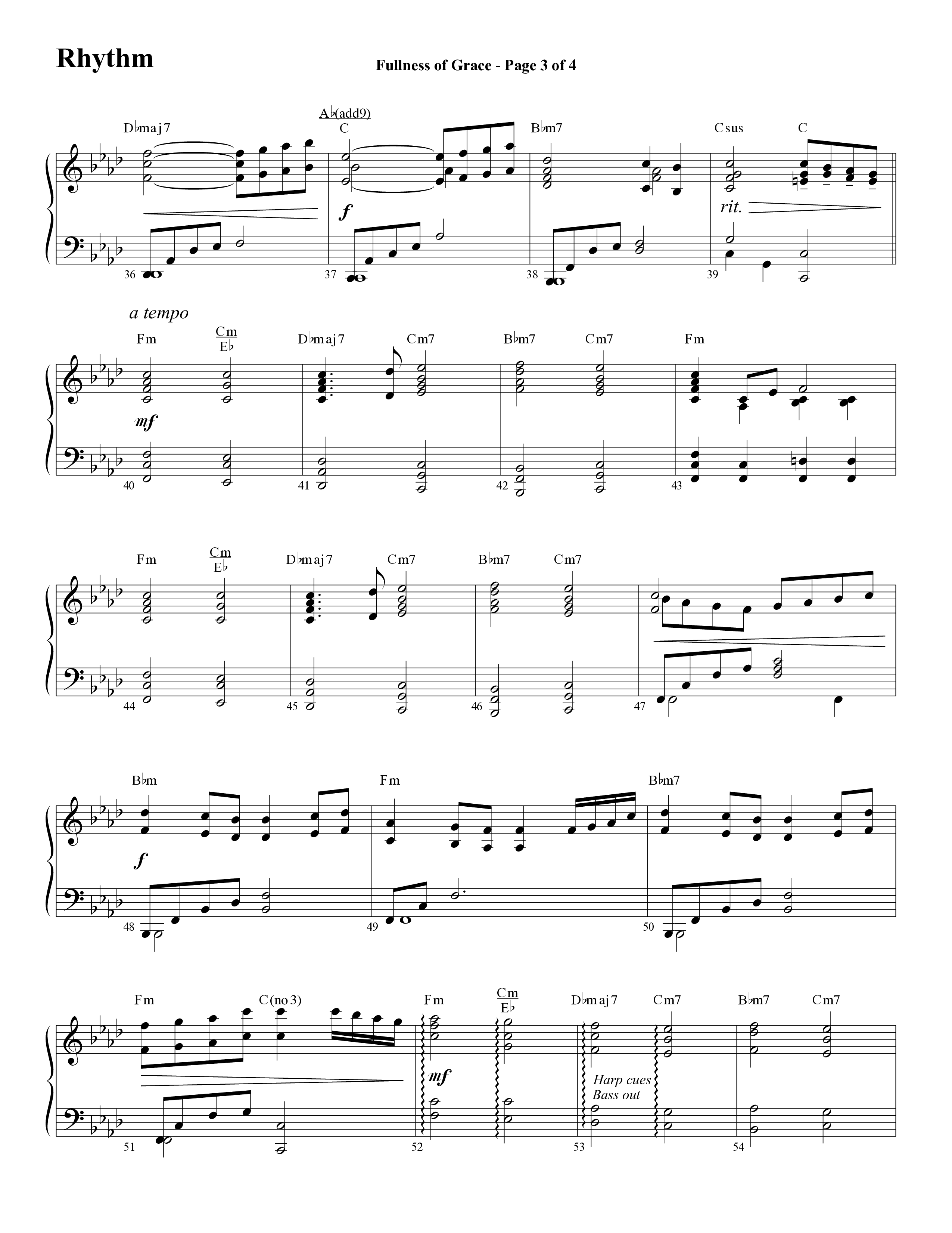 Fullness Of Grace (Choral Anthem SATB) Rhythm Chart (Word Music Choral / Arr. Tom Fettke / Orch. Camp Kirkland)