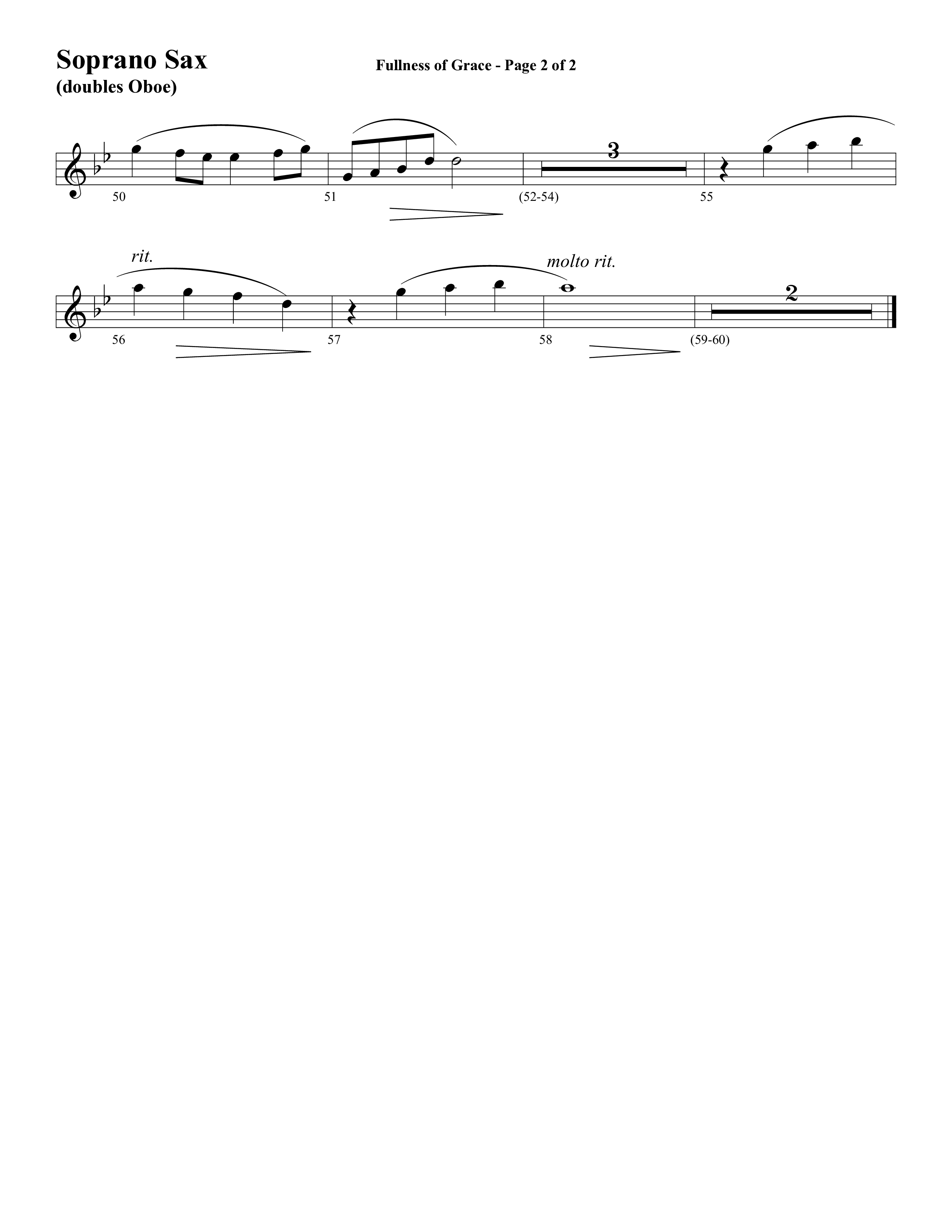 Fullness Of Grace (Choral Anthem SATB) Soprano Sax (Word Music Choral / Arr. Tom Fettke / Orch. Camp Kirkland)
