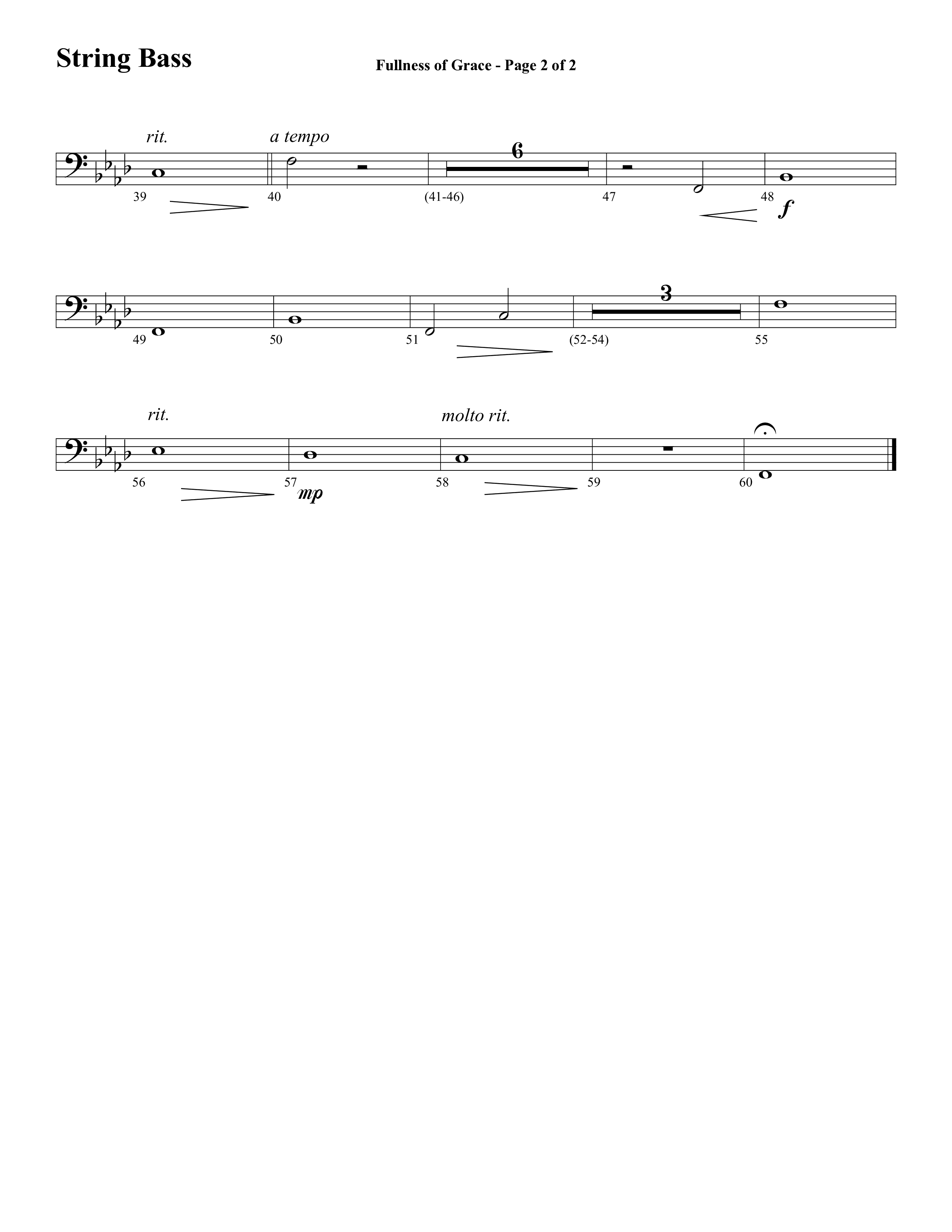 Fullness Of Grace (Choral Anthem SATB) String Bass (Word Music Choral / Arr. Tom Fettke / Orch. Camp Kirkland)