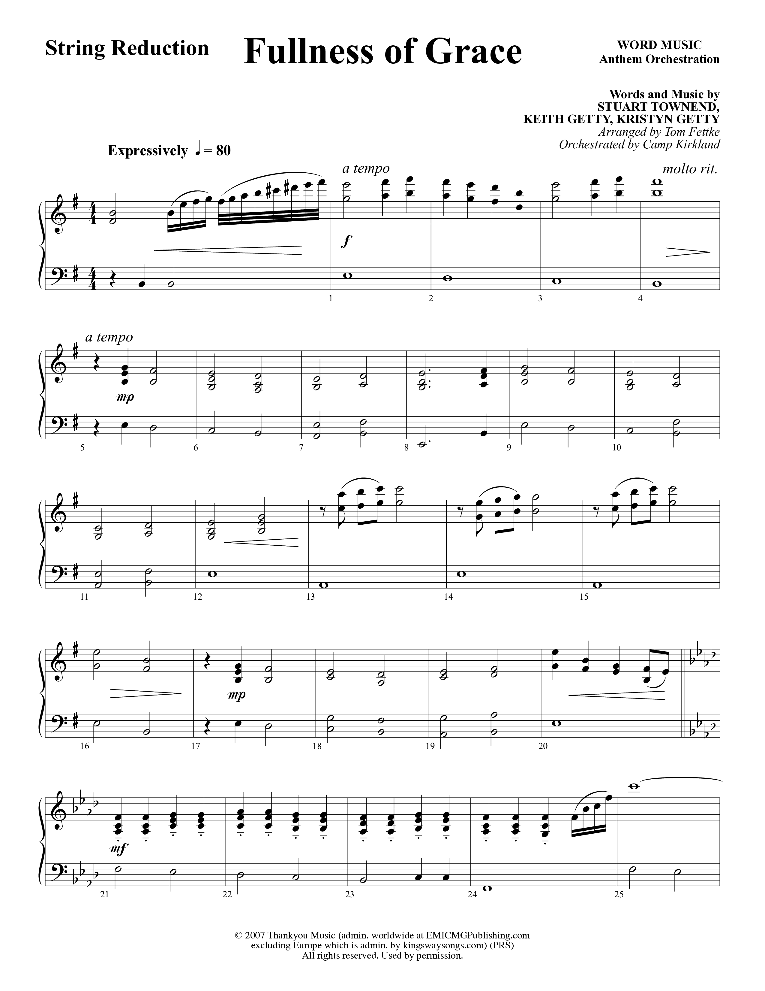 Fullness Of Grace (Choral Anthem SATB) String Reduction (Word Music Choral / Arr. Tom Fettke / Orch. Camp Kirkland)