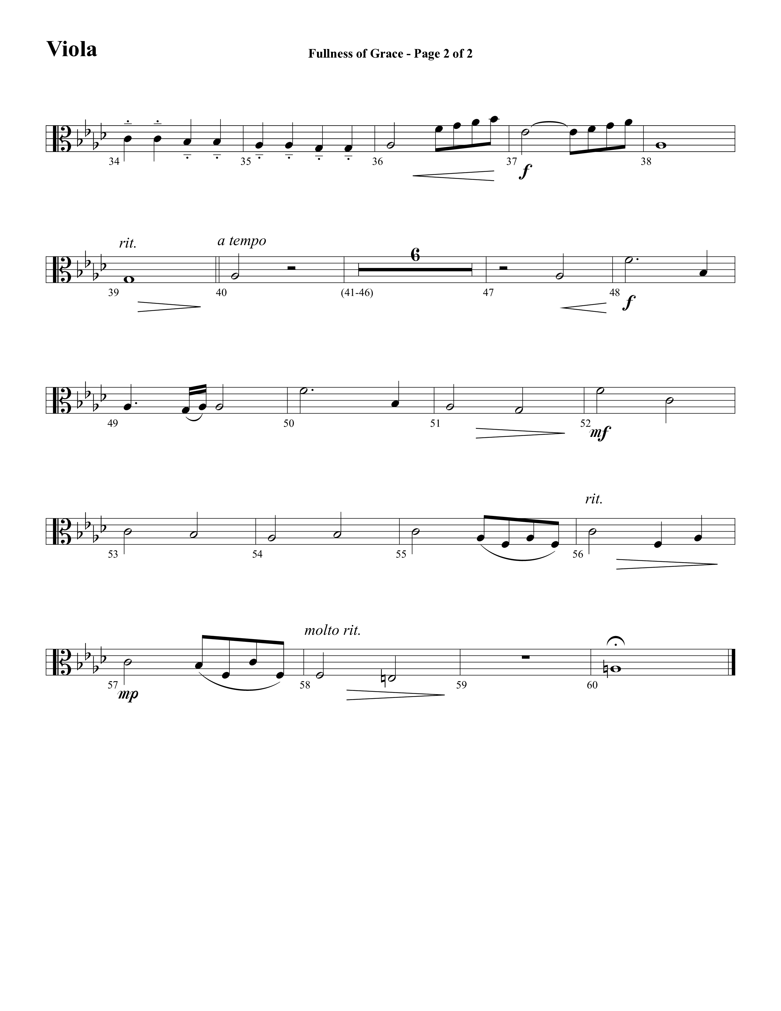 Fullness Of Grace (Choral Anthem SATB) Viola (Word Music Choral / Arr. Tom Fettke / Orch. Camp Kirkland)