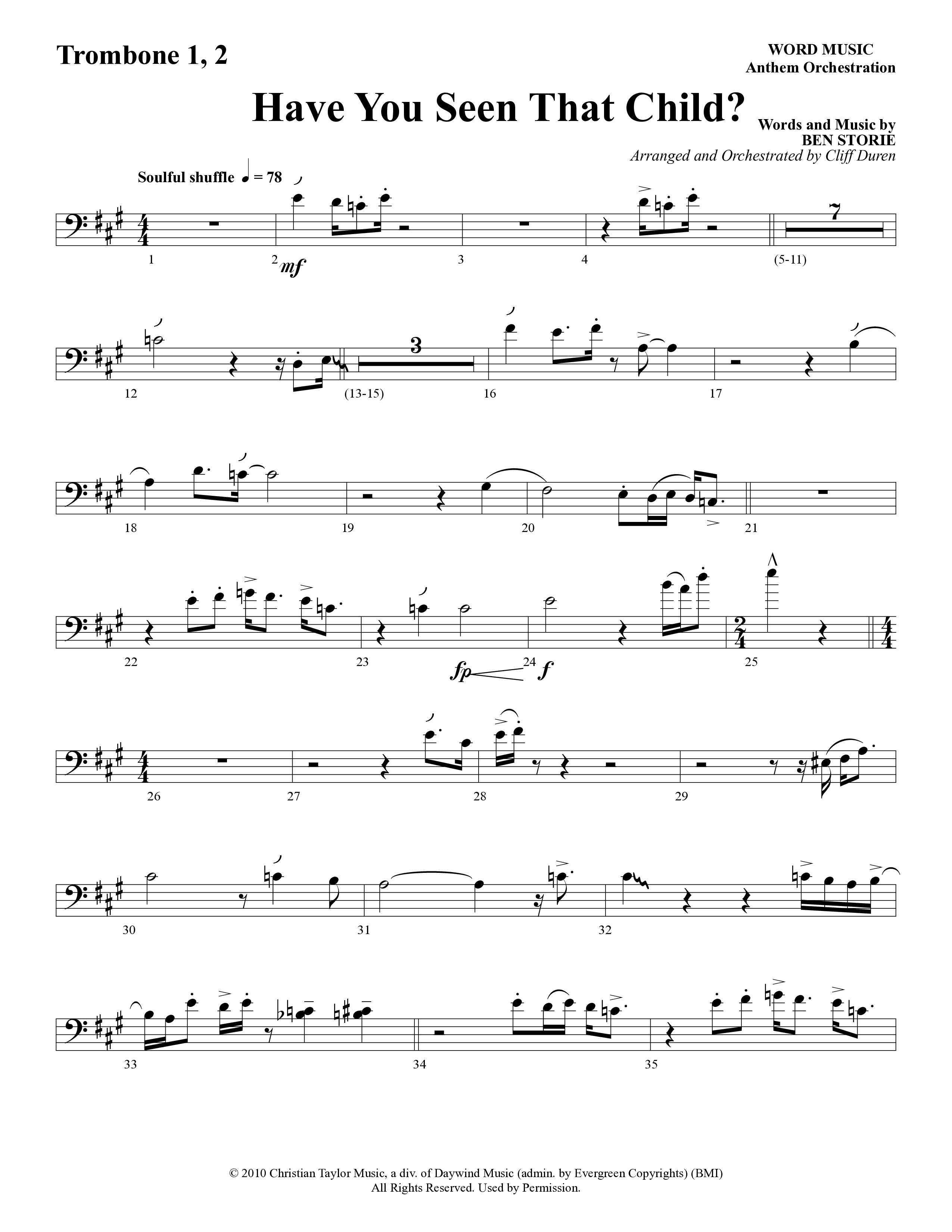 Have You Seen That Child (Choral Anthem SATB) Trombone 1/2 (Word Music Choral / Arr. Cliff Duren)