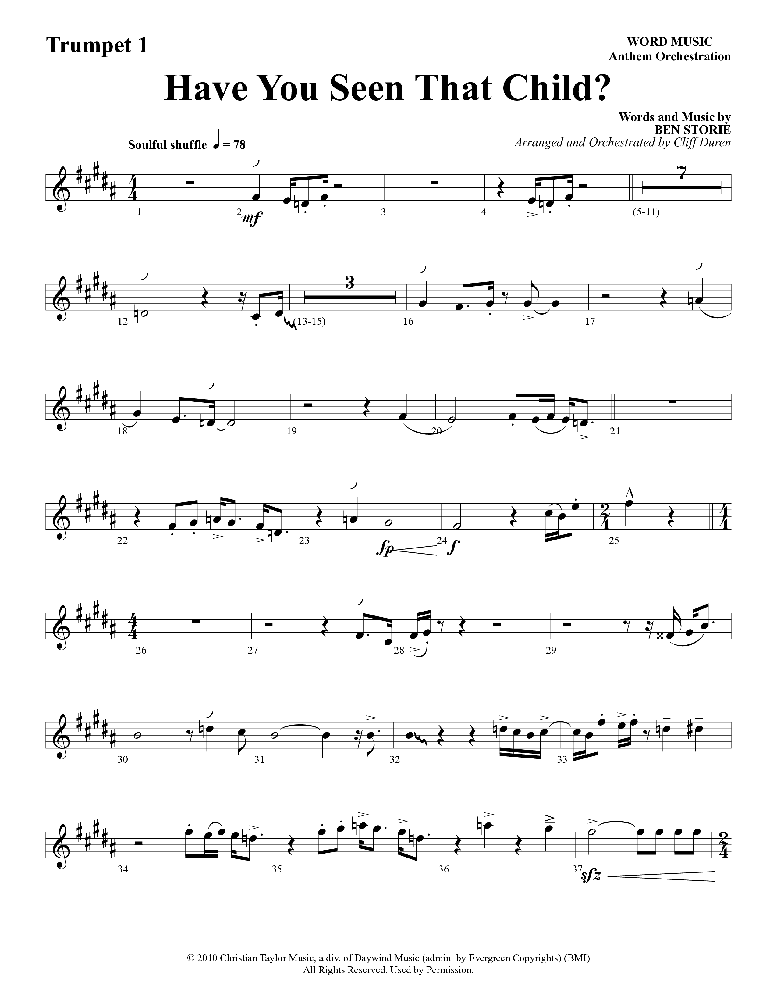 Have You Seen That Child (Choral Anthem SATB) Trumpet 1 (Word Music Choral / Arr. Cliff Duren)