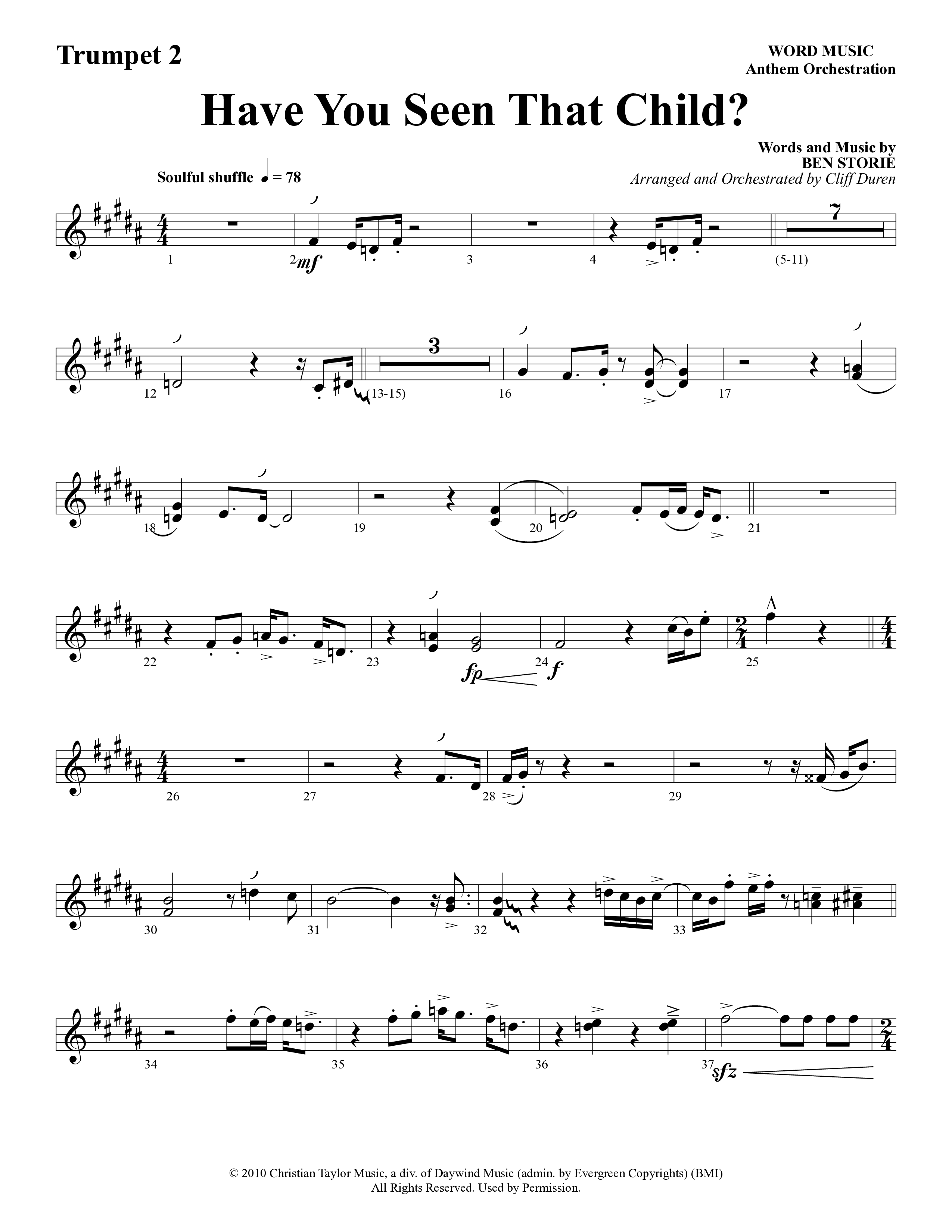 Have You Seen That Child (Choral Anthem SATB) Trumpet 2 (Word Music Choral / Arr. Cliff Duren)