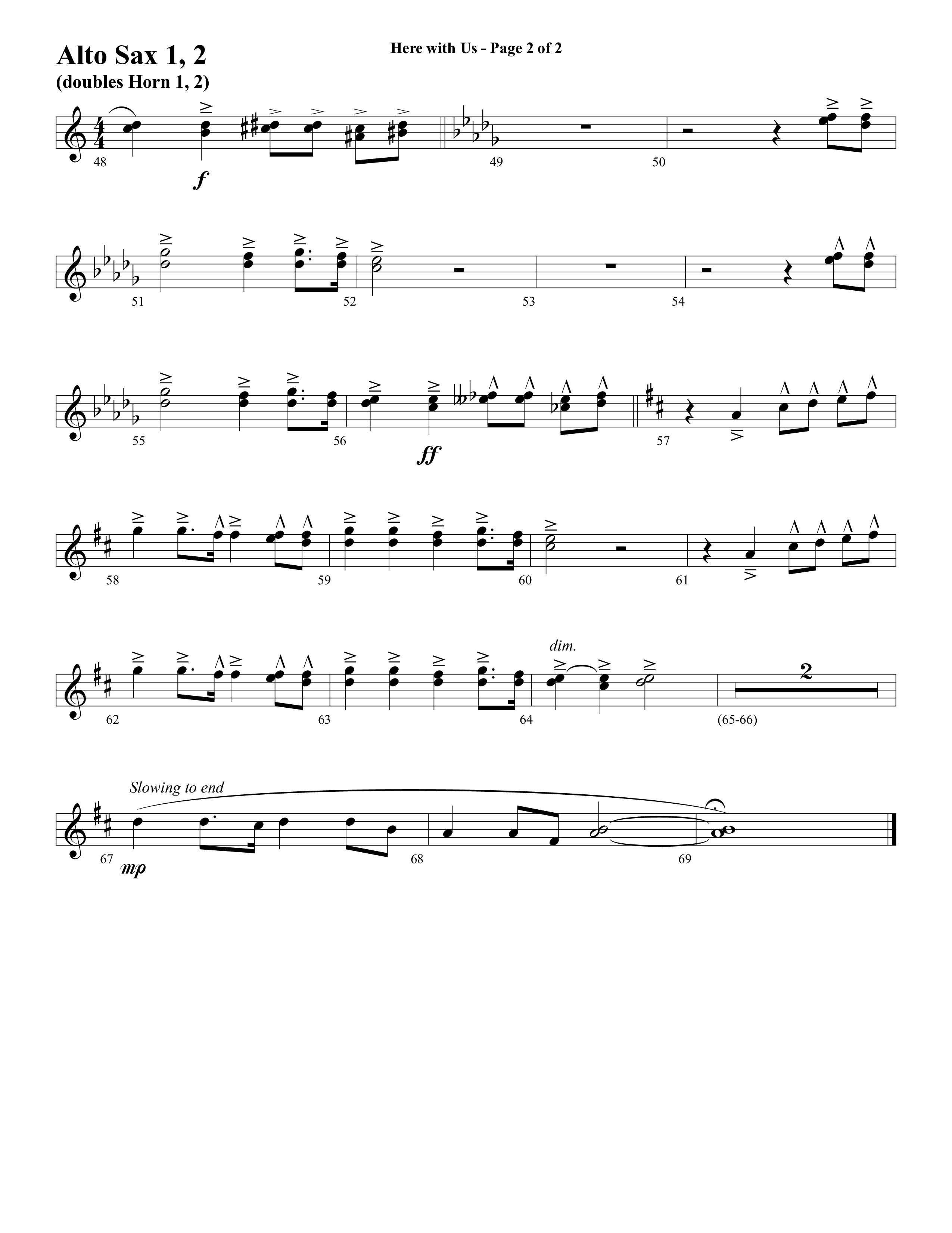 Here With Us (Choral Anthem SATB) Alto Sax 1/2 (Word Music Choral / Arr. David Clydesdale)