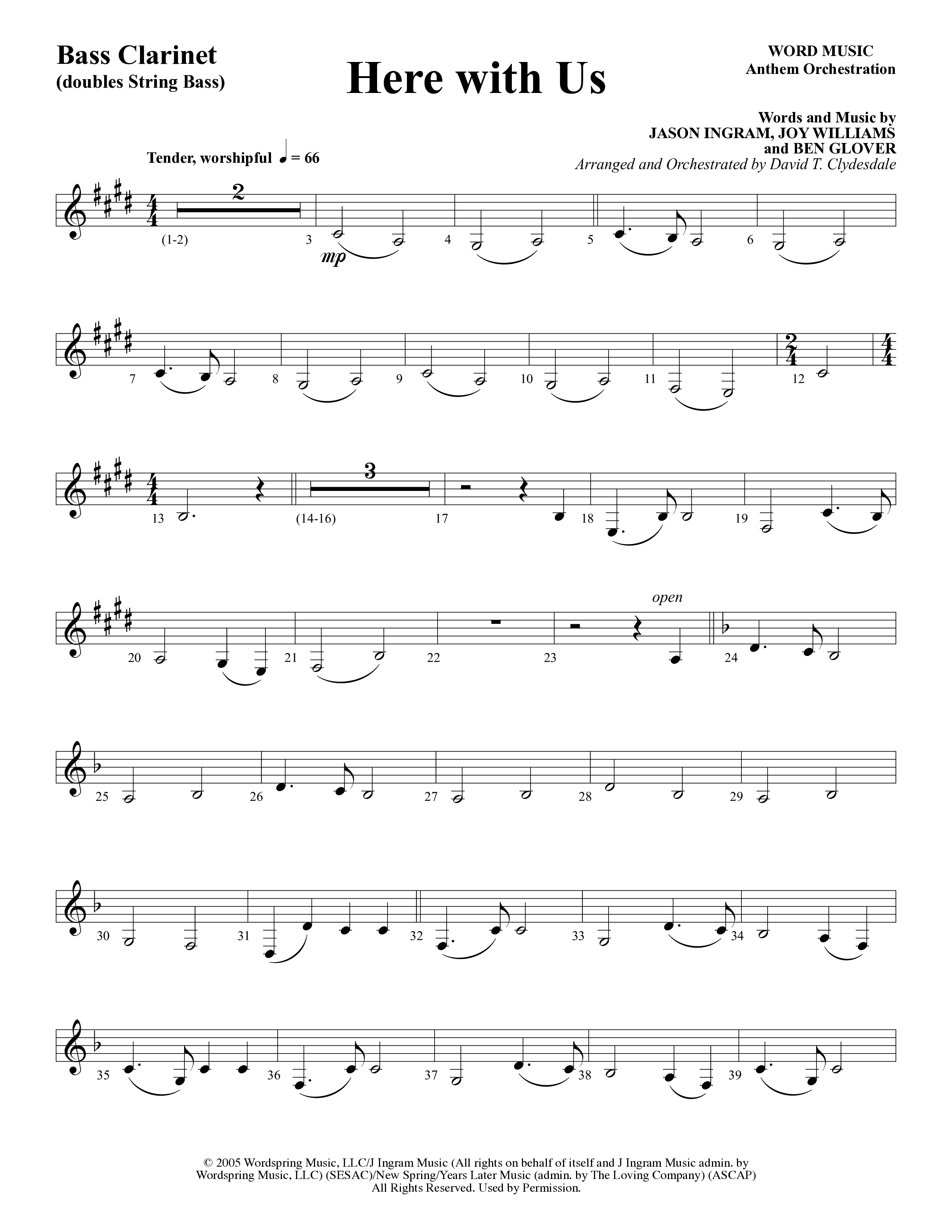 Here With Us (Choral Anthem SATB) Bass Clarinet (Word Music Choral / Arr. David Clydesdale)