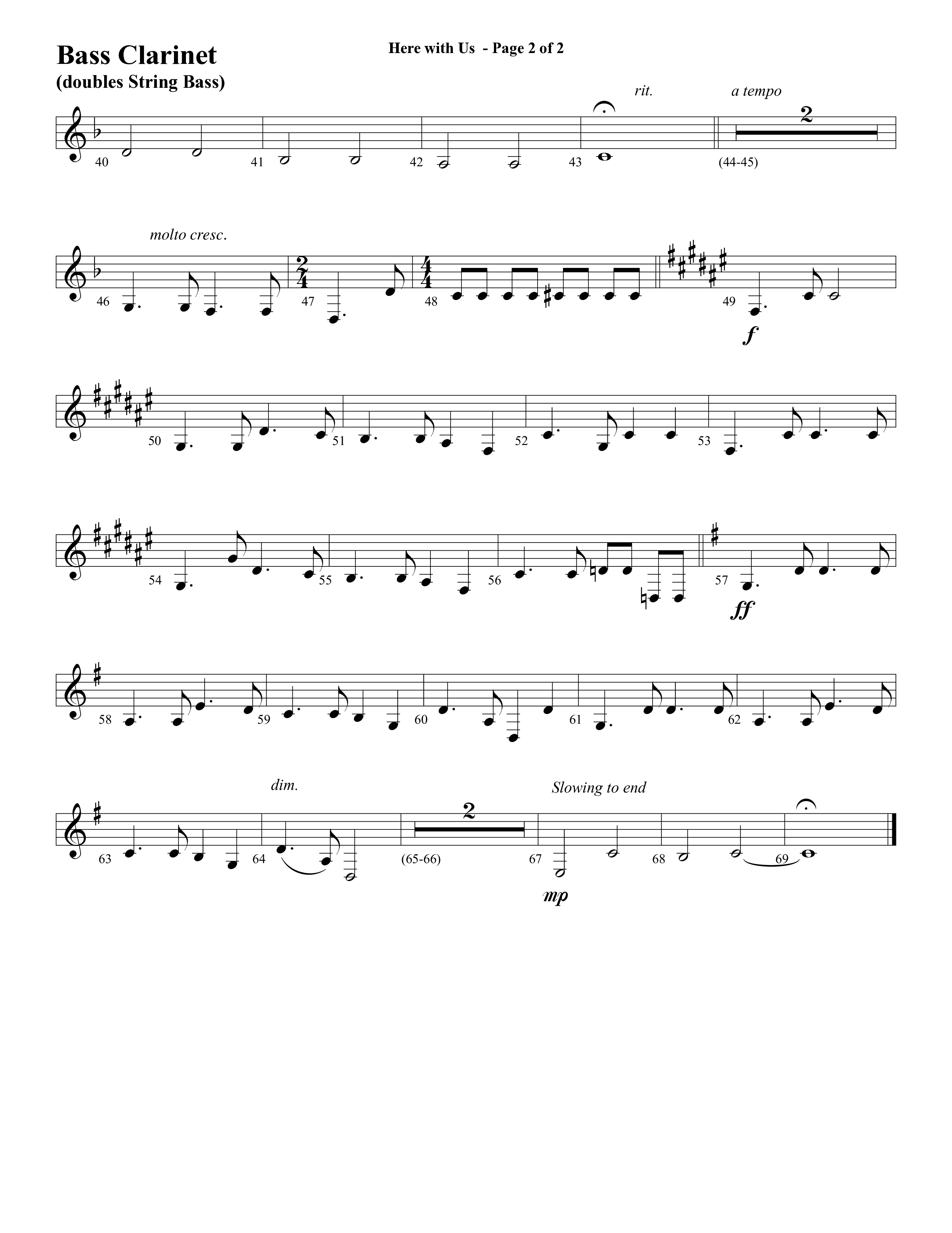 Here With Us (Choral Anthem SATB) Bass Clarinet (Word Music Choral / Arr. David Clydesdale)