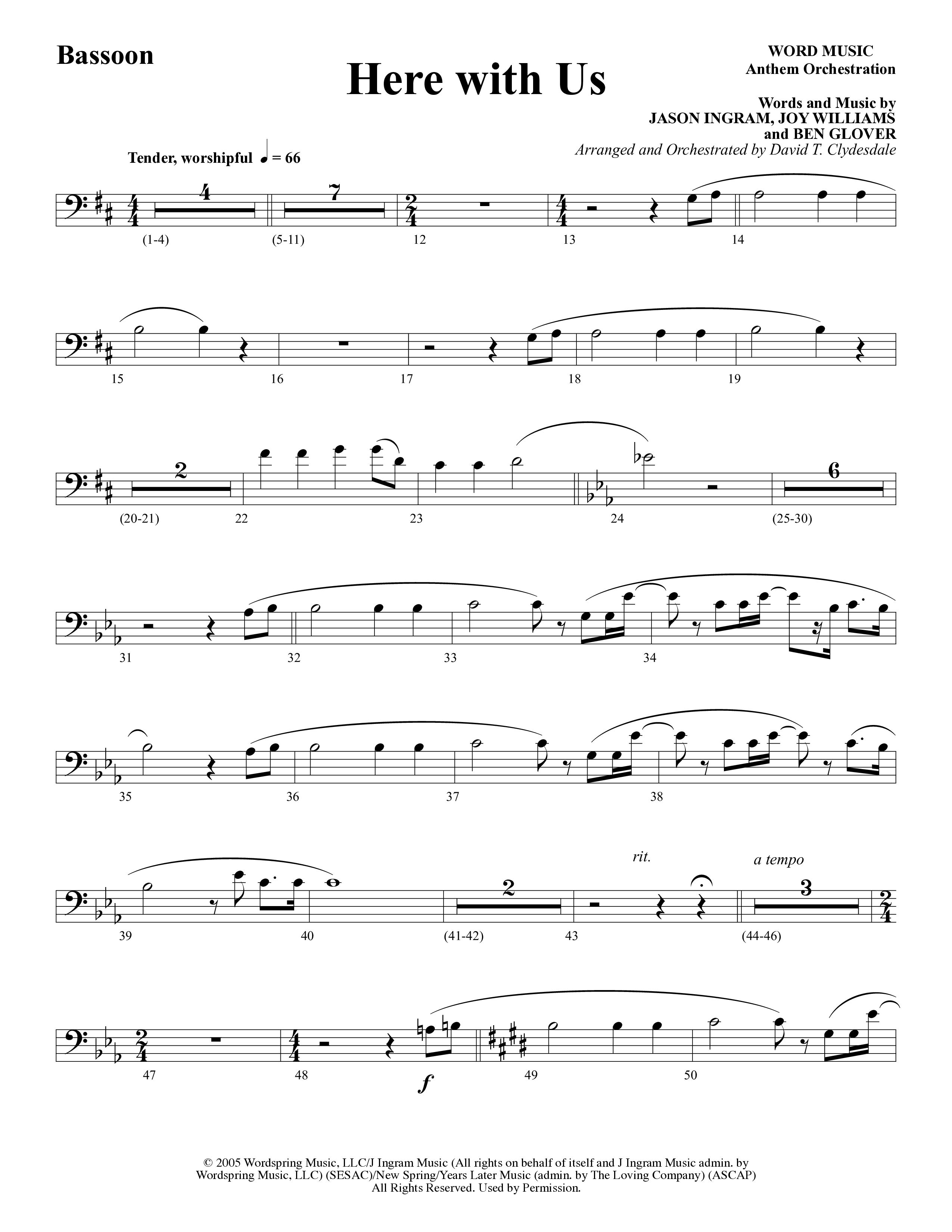 Here With Us (Choral Anthem SATB) Bassoon (Word Music Choral / Arr. David Clydesdale)