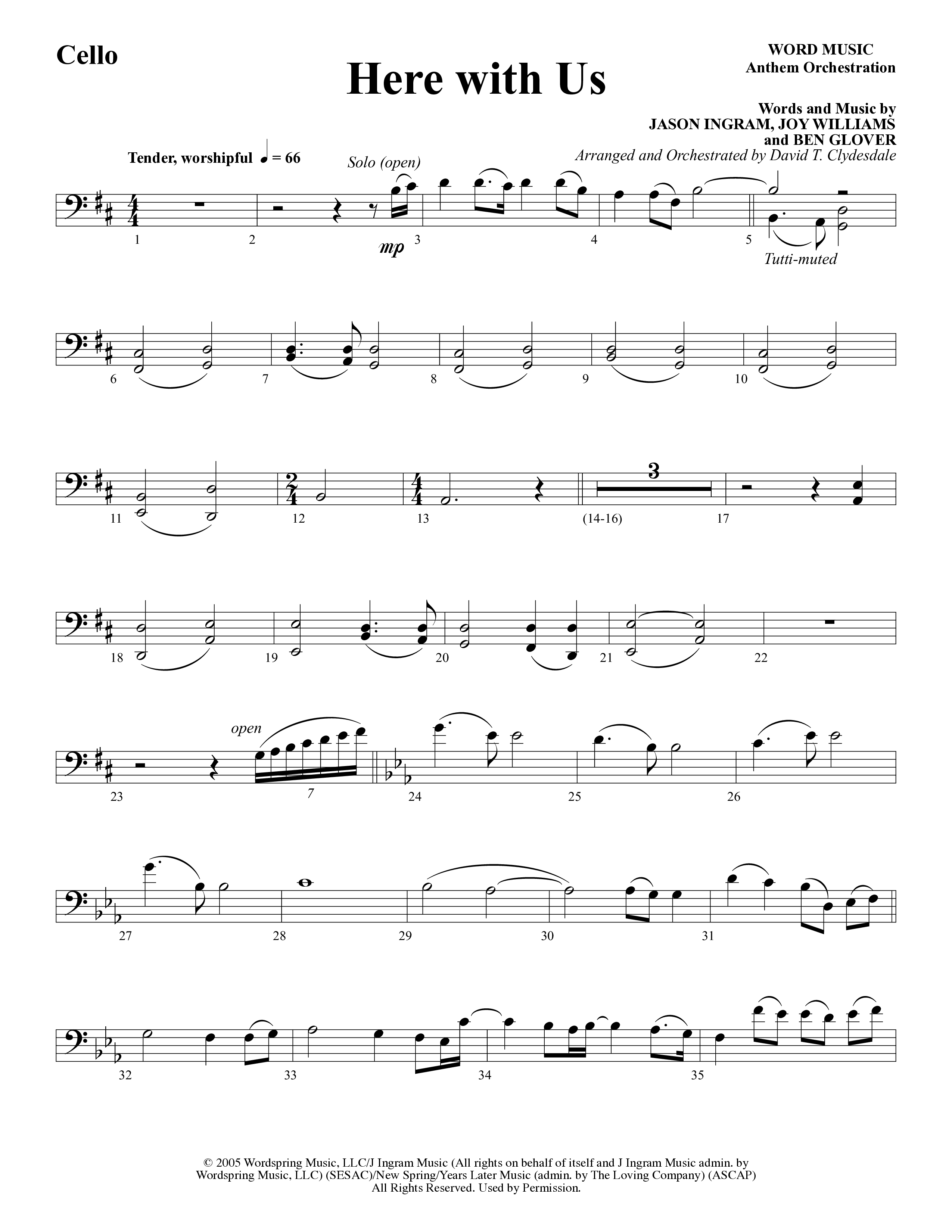 Here With Us (Choral Anthem SATB) Cello (Word Music Choral / Arr. David Clydesdale)