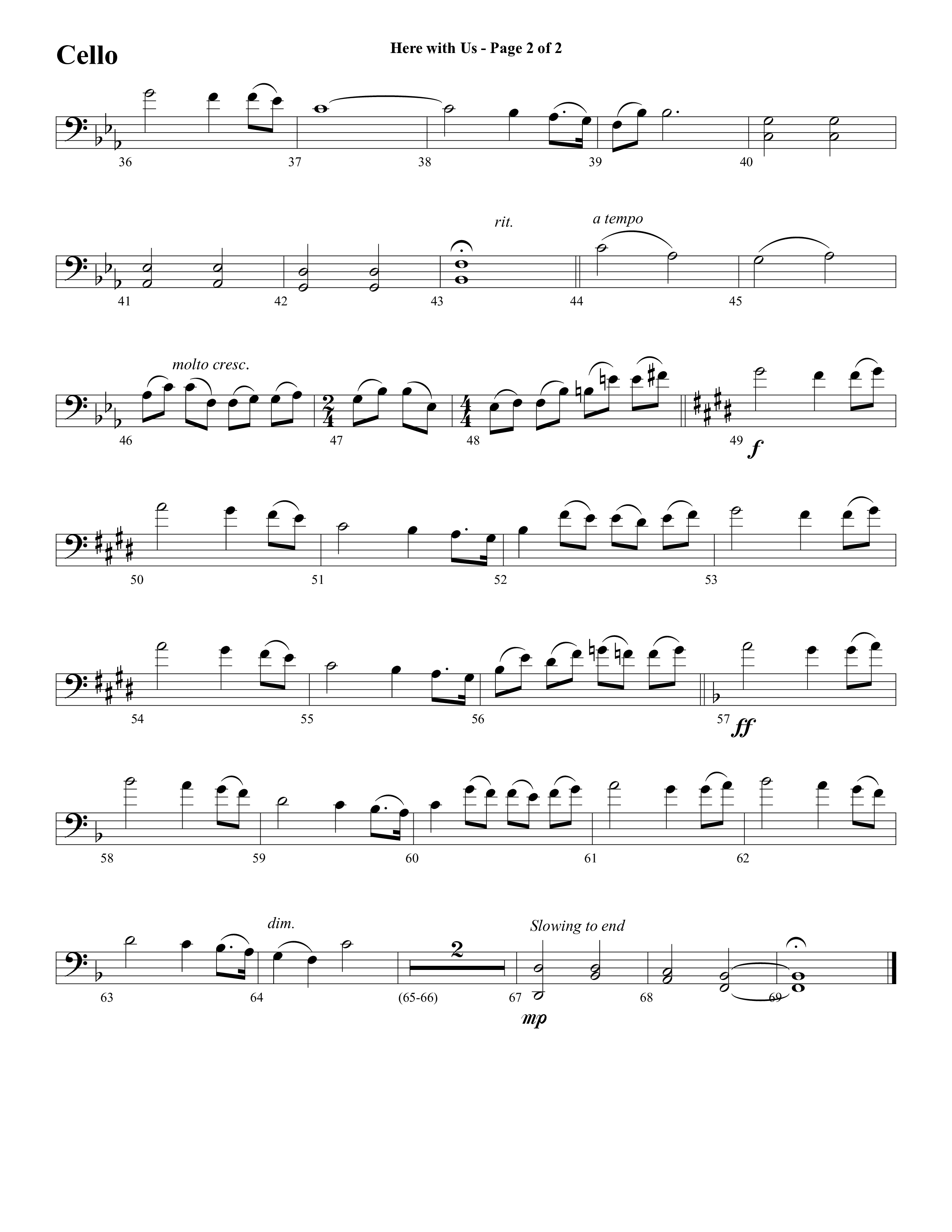 Here With Us (Choral Anthem SATB) Cello (Word Music Choral / Arr. David Clydesdale)