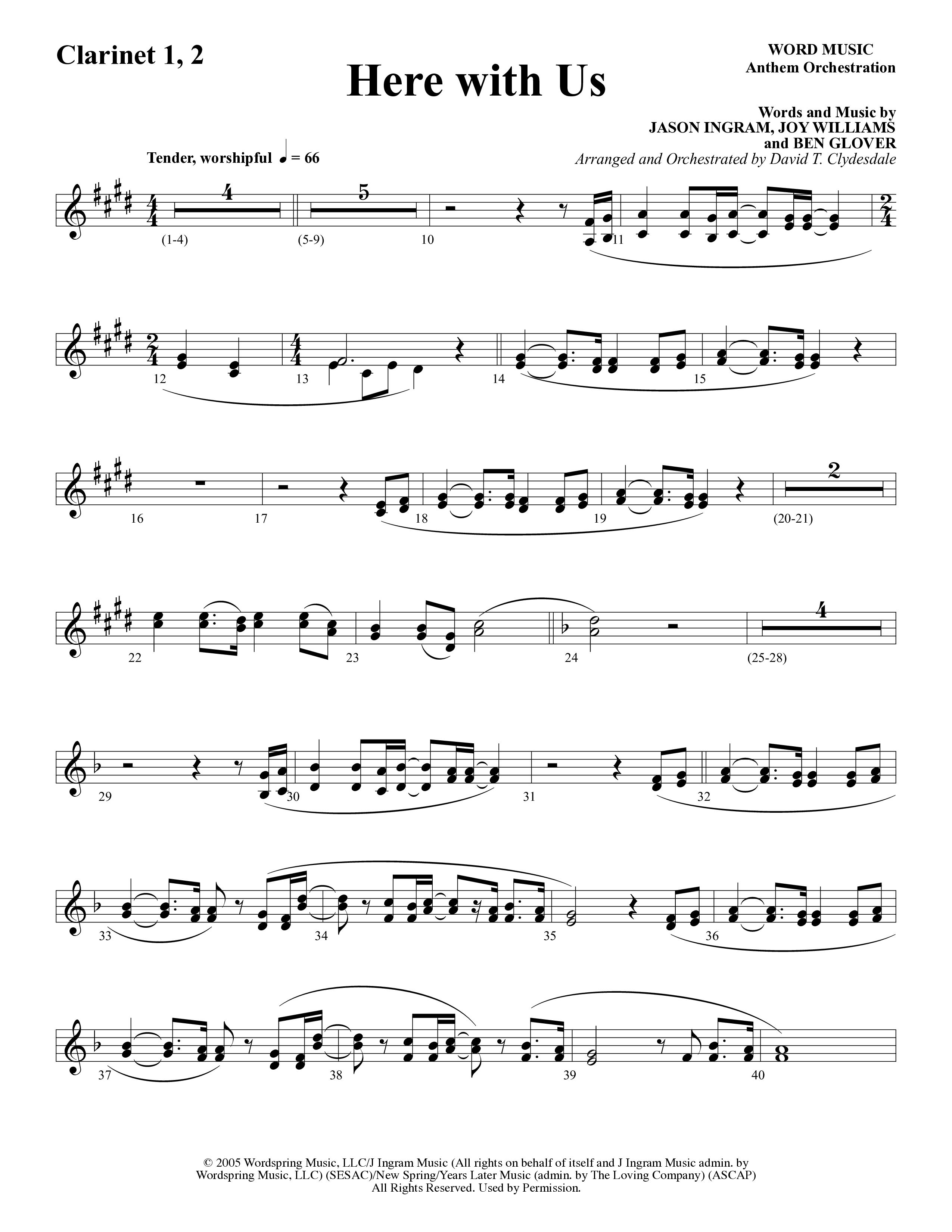 Here With Us (Choral Anthem SATB) Clarinet 1/2 (Word Music Choral / Arr. David Clydesdale)