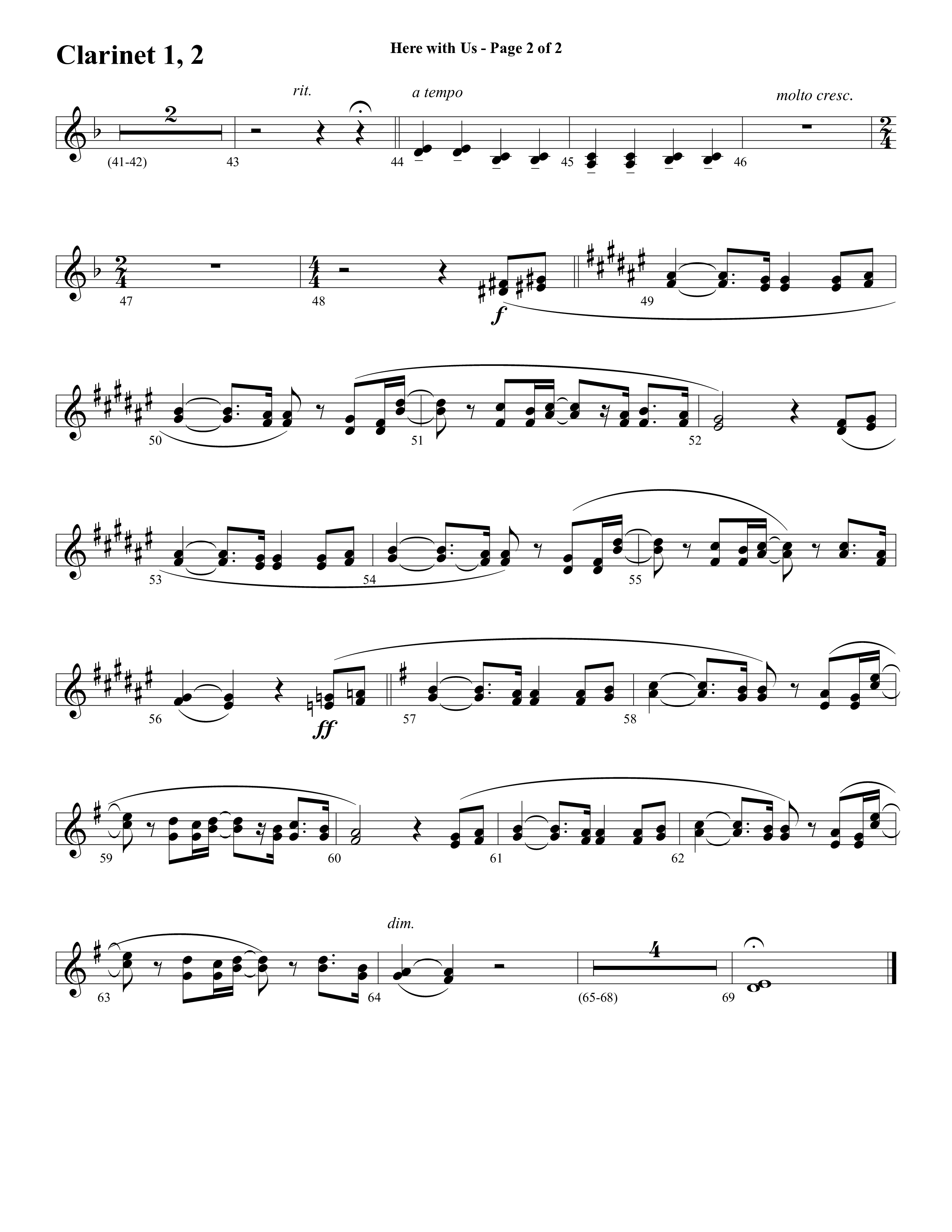 Here With Us (Choral Anthem SATB) Clarinet 1/2 (Word Music Choral / Arr. David Clydesdale)