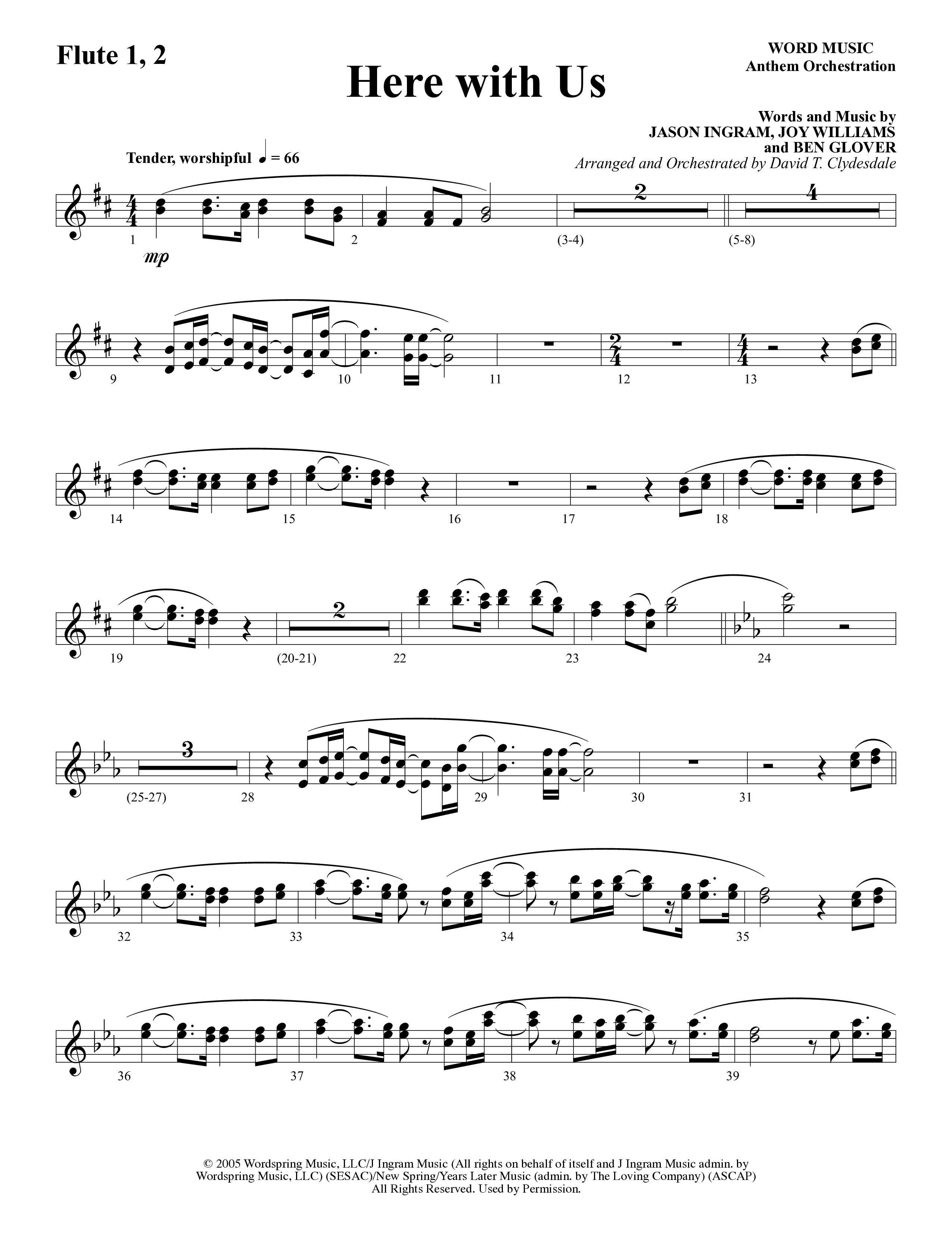 Here With Us (Choral Anthem SATB) Flute 1/2 (Word Music Choral / Arr. David Clydesdale)