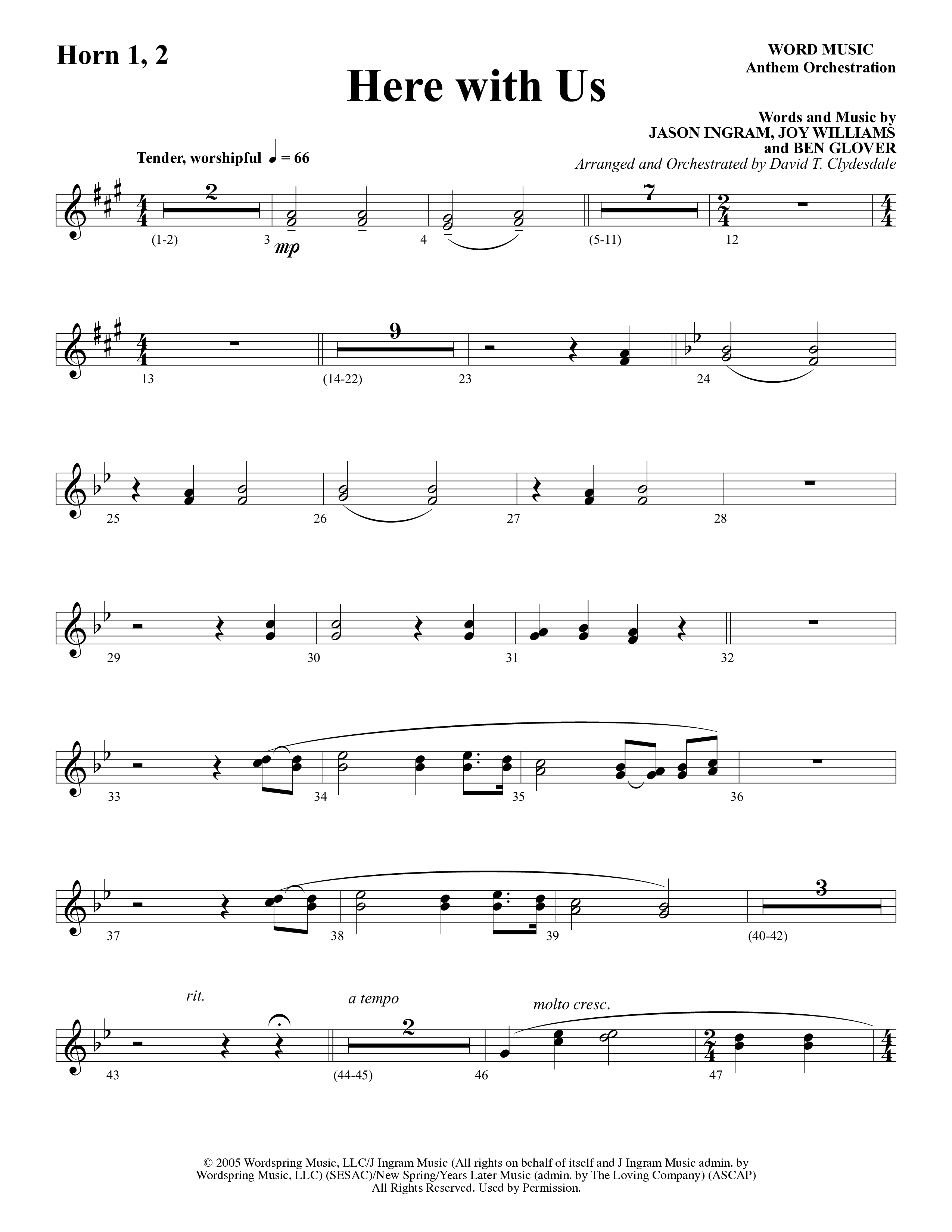 Here With Us (Choral Anthem SATB) French Horn 1/2 (Word Music Choral / Arr. David Clydesdale)