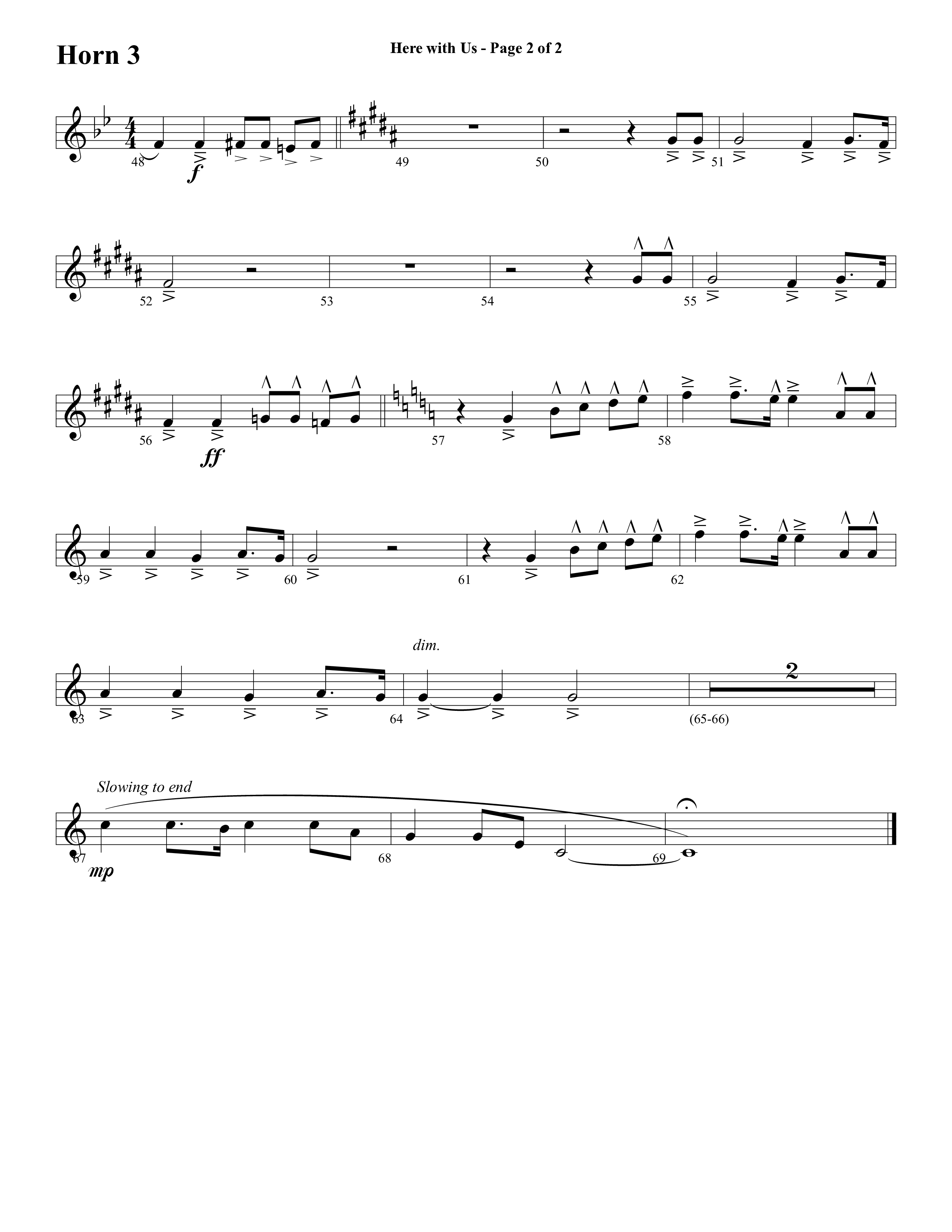 Here With Us (Choral Anthem SATB) French Horn 3 (Word Music Choral / Arr. David Clydesdale)