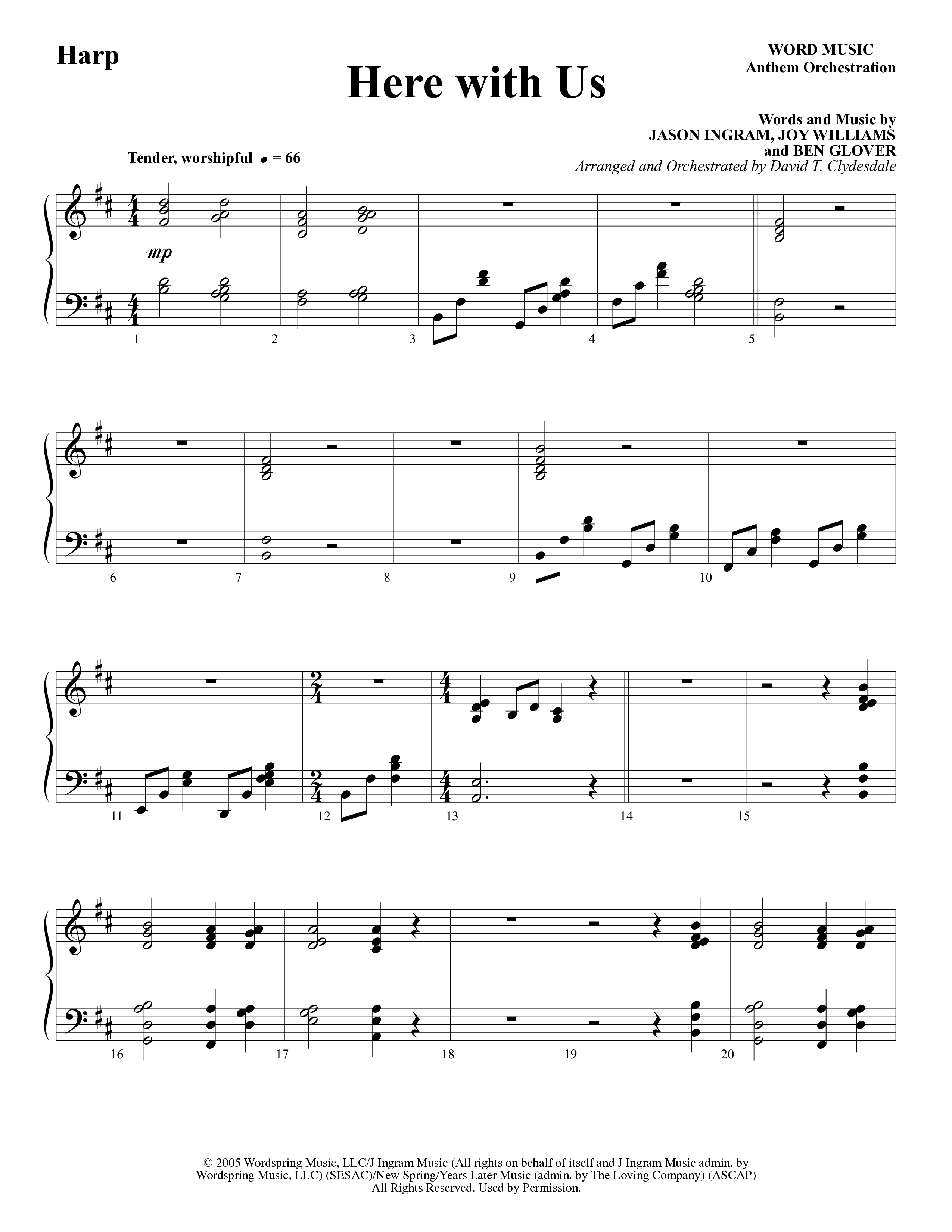 Here With Us (Choral Anthem SATB) Harp (Word Music Choral / Arr. David Clydesdale)