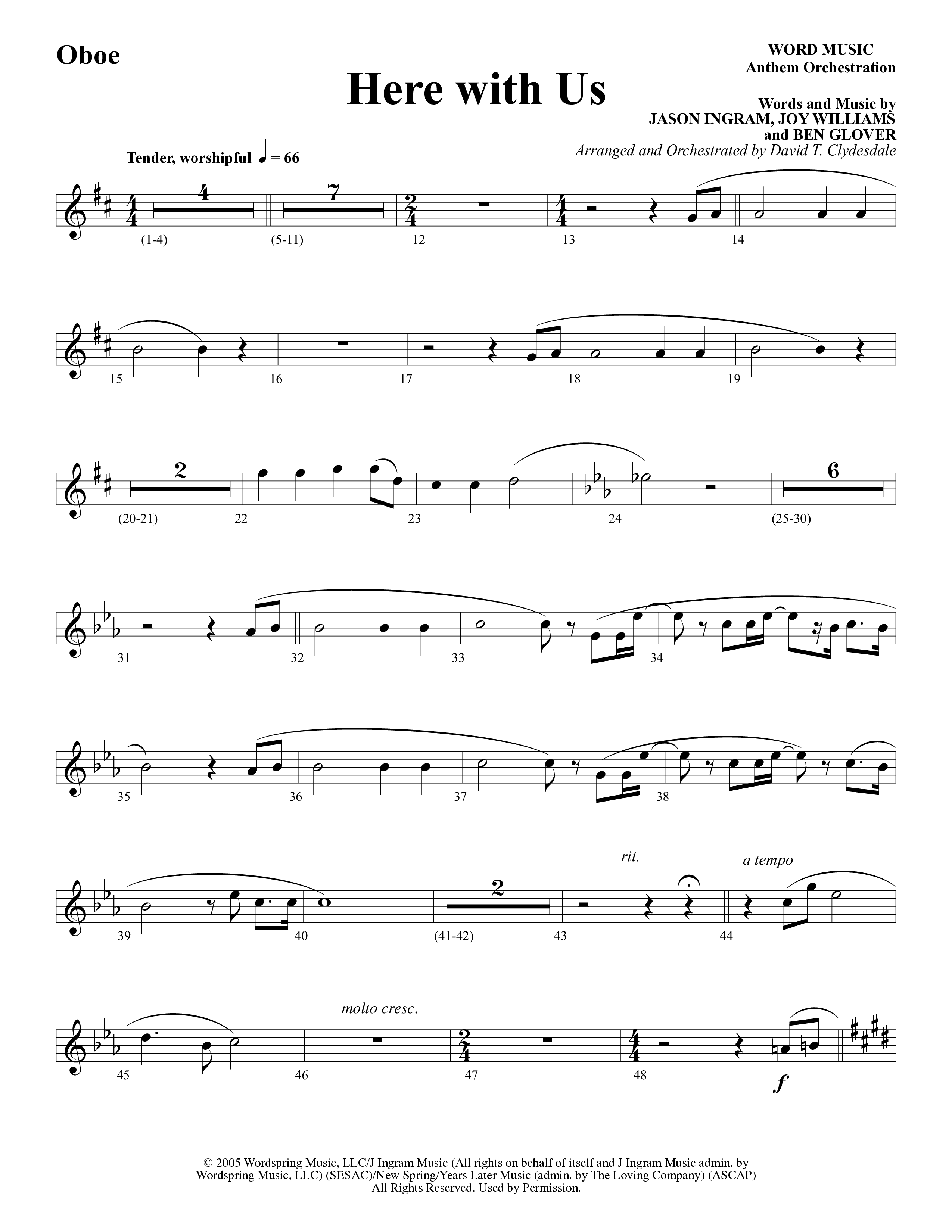 Here With Us (Choral Anthem SATB) Oboe (Word Music Choral / Arr. David Clydesdale)