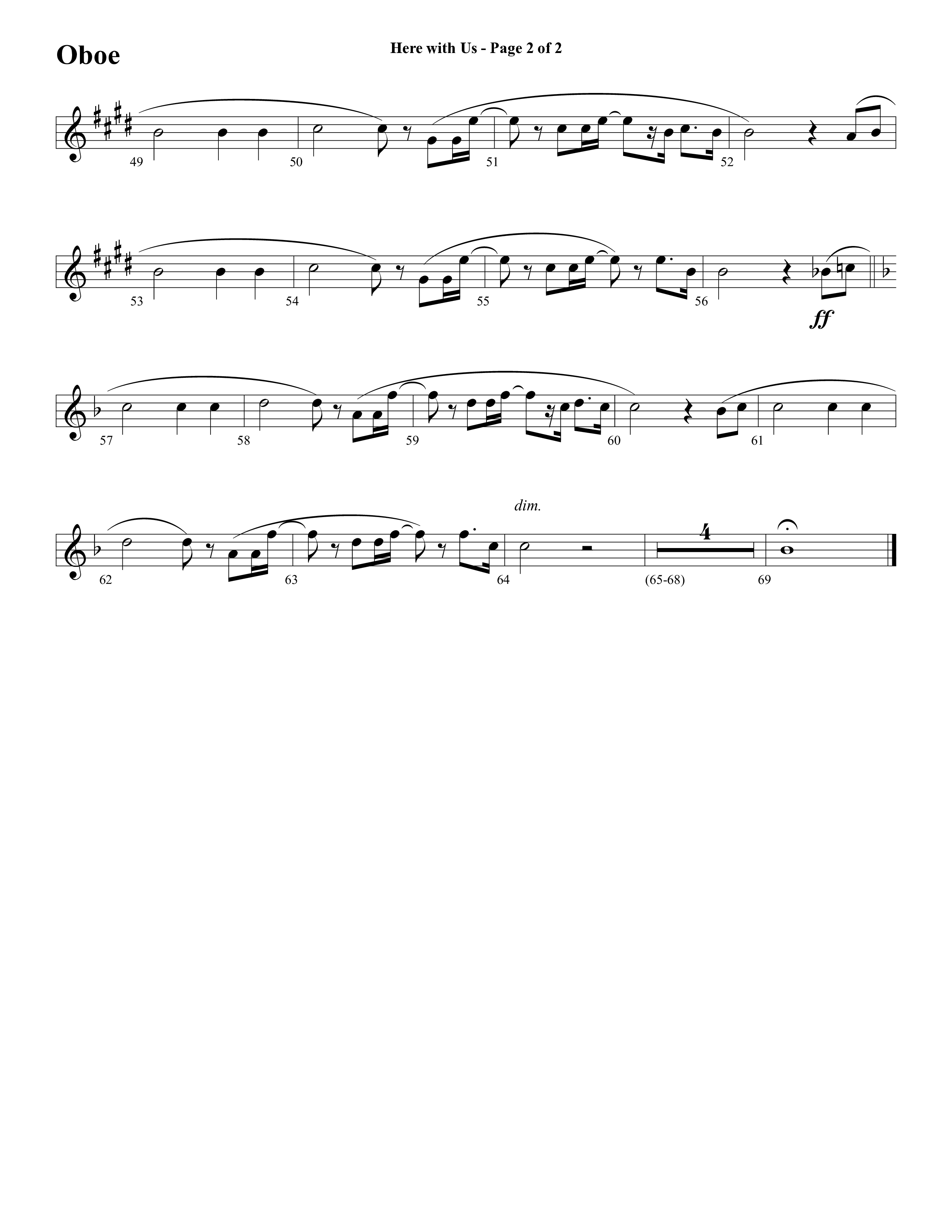 Here With Us (Choral Anthem SATB) Oboe (Word Music Choral / Arr. David Clydesdale)