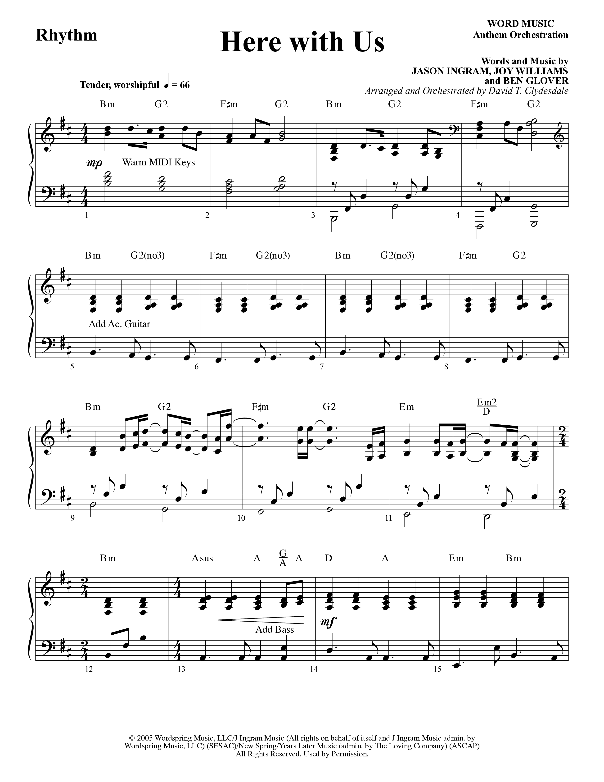 Here With Us (Choral Anthem SATB) Rhythm Chart (Word Music Choral / Arr. David Clydesdale)