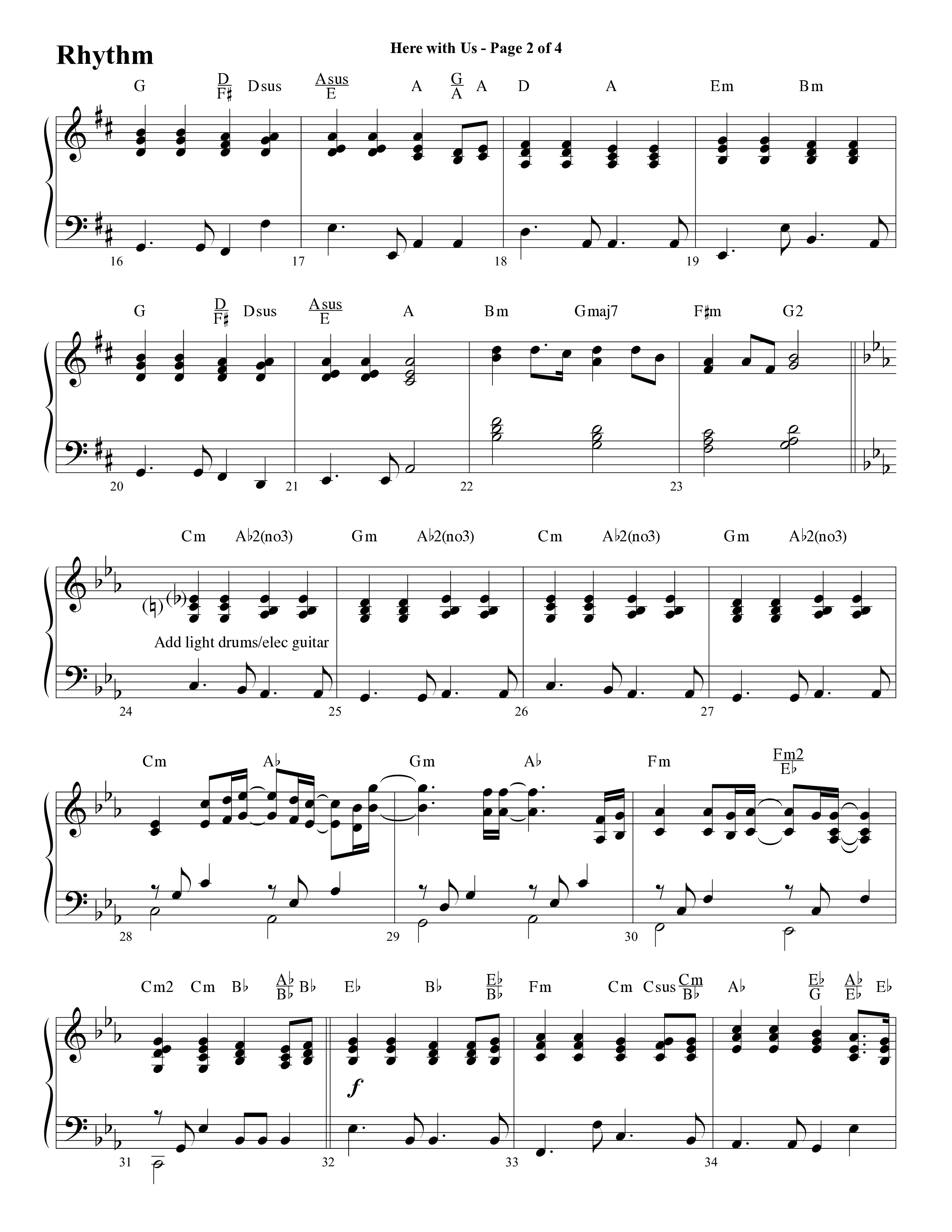Here With Us (Choral Anthem SATB) Rhythm Chart (Word Music Choral / Arr. David Clydesdale)