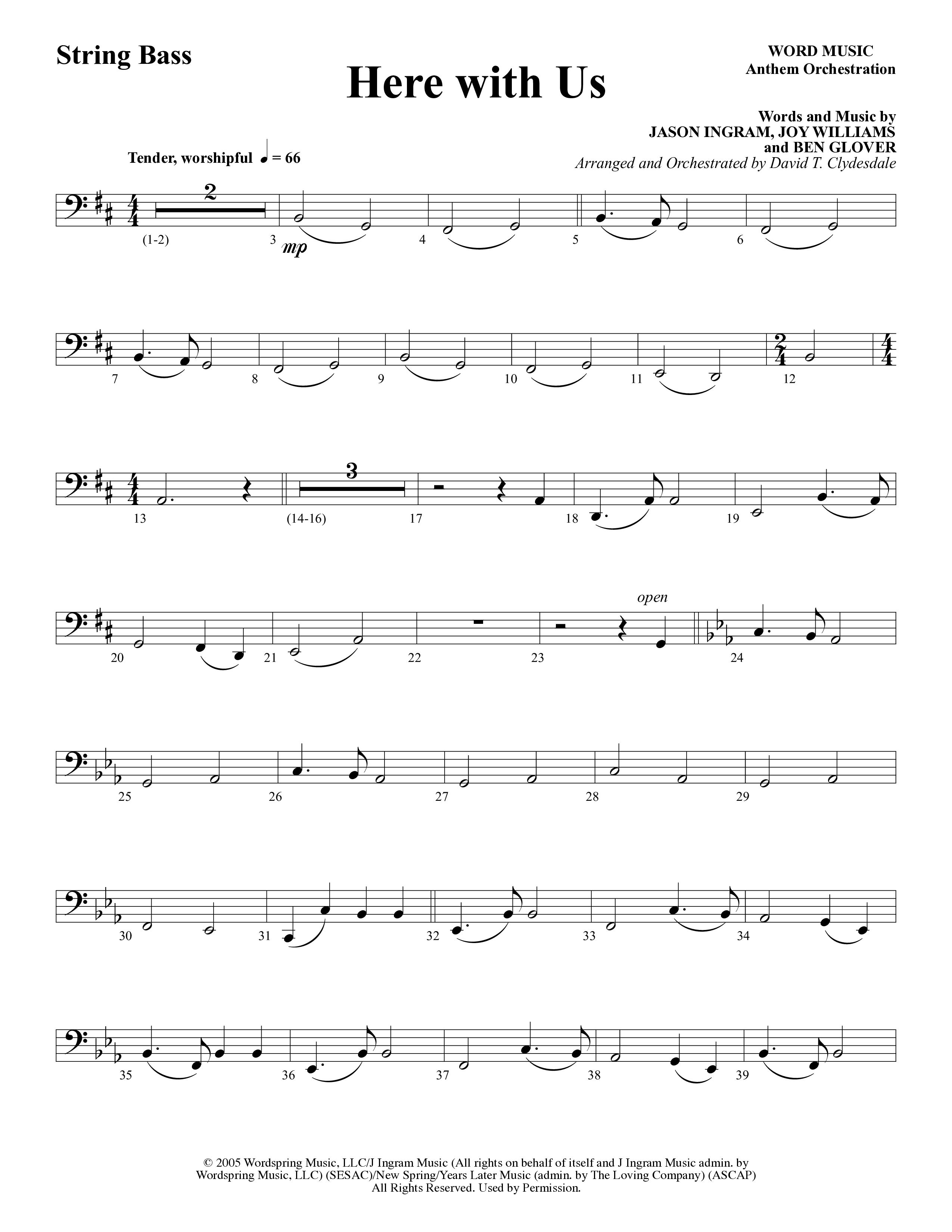 Here With Us (Choral Anthem SATB) String Bass (Word Music Choral / Arr. David Clydesdale)