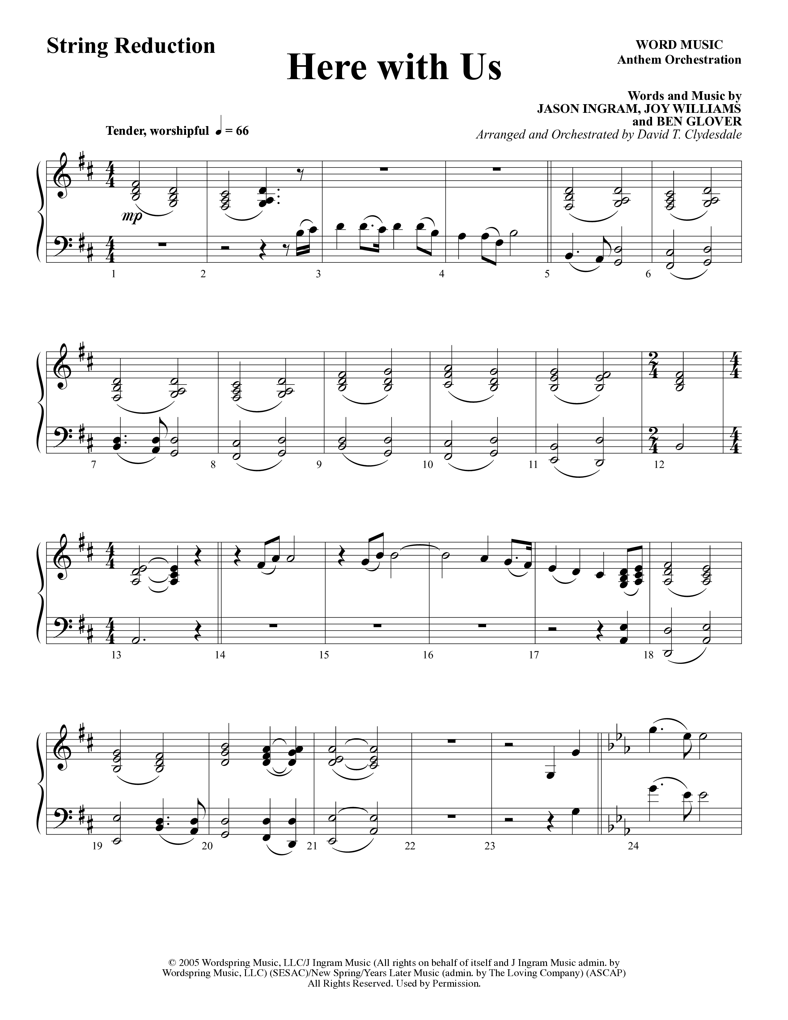 Here With Us (Choral Anthem SATB) String Reduction (Word Music Choral / Arr. David Clydesdale)