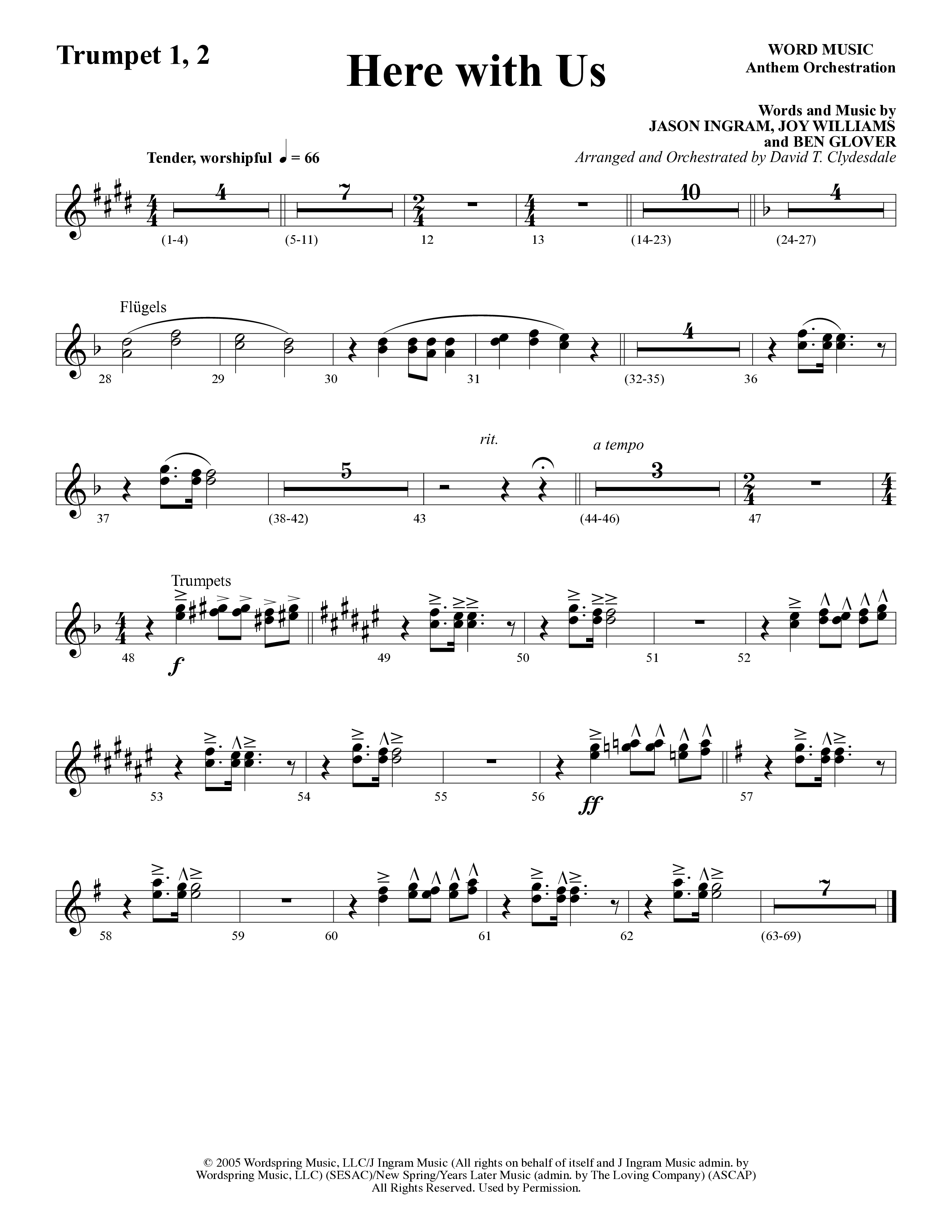 Here With Us (Choral Anthem SATB) Trumpet 1,2 (Word Music Choral / Arr. David Clydesdale)
