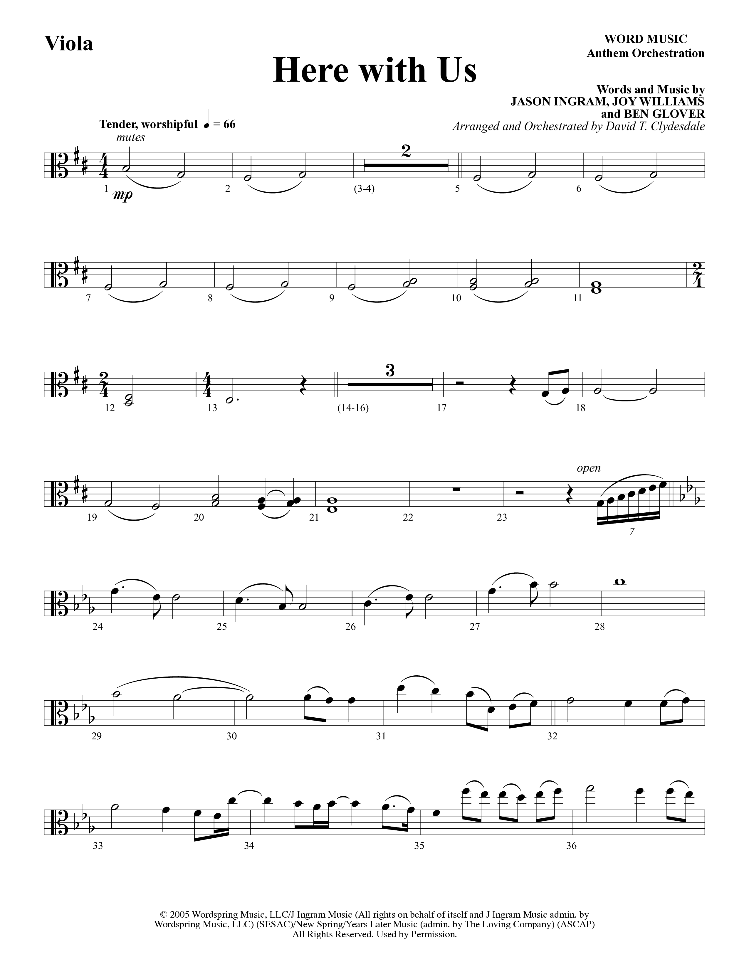 Here With Us (Choral Anthem SATB) Viola (Word Music Choral / Arr. David Clydesdale)