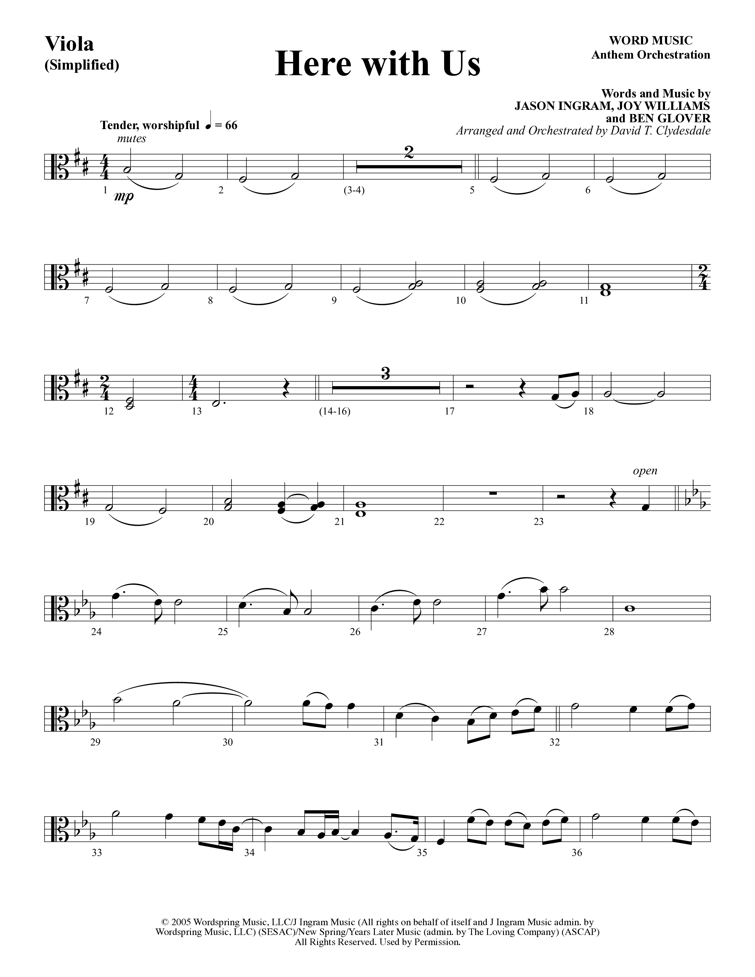 Here With Us (Choral Anthem SATB) Viola (Word Music Choral / Arr. David Clydesdale)