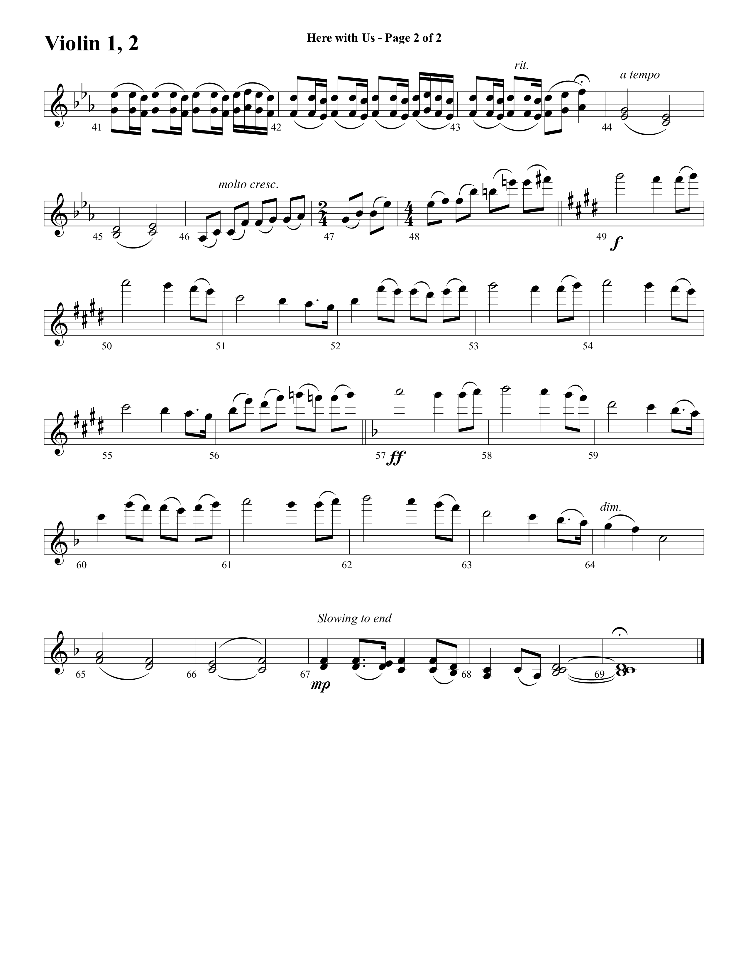 Here With Us (Choral Anthem SATB) Violin 1/2 (Word Music Choral / Arr. David Clydesdale)