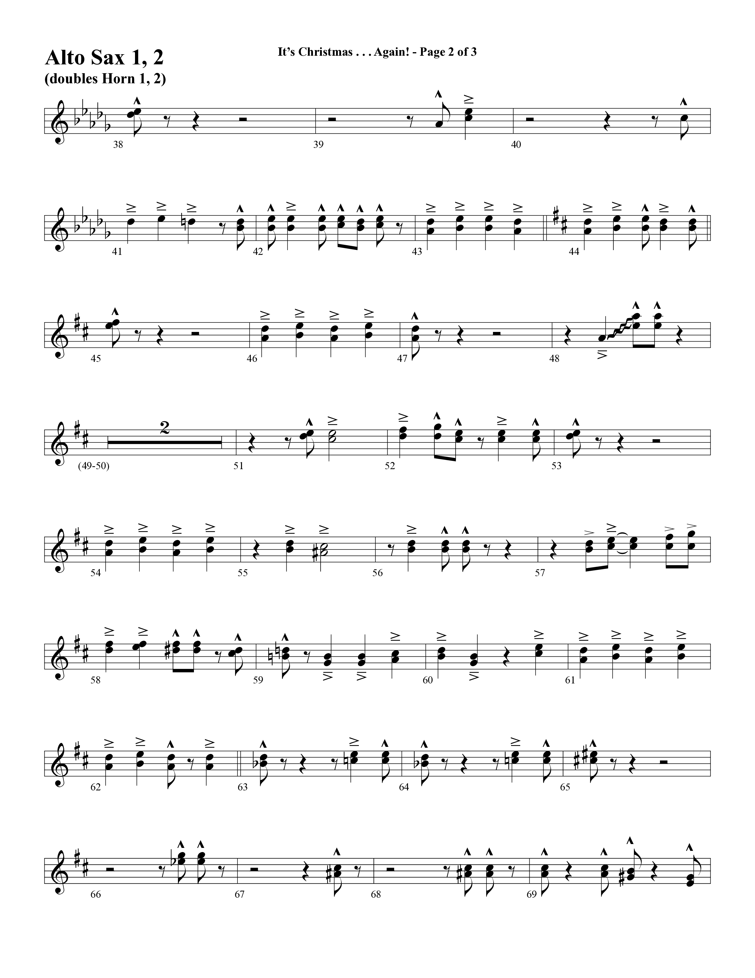 It's Christmas Again (Choral Anthem SATB) Alto Sax 1/2 (Word Music Choral / Arr. David Clydesdale)