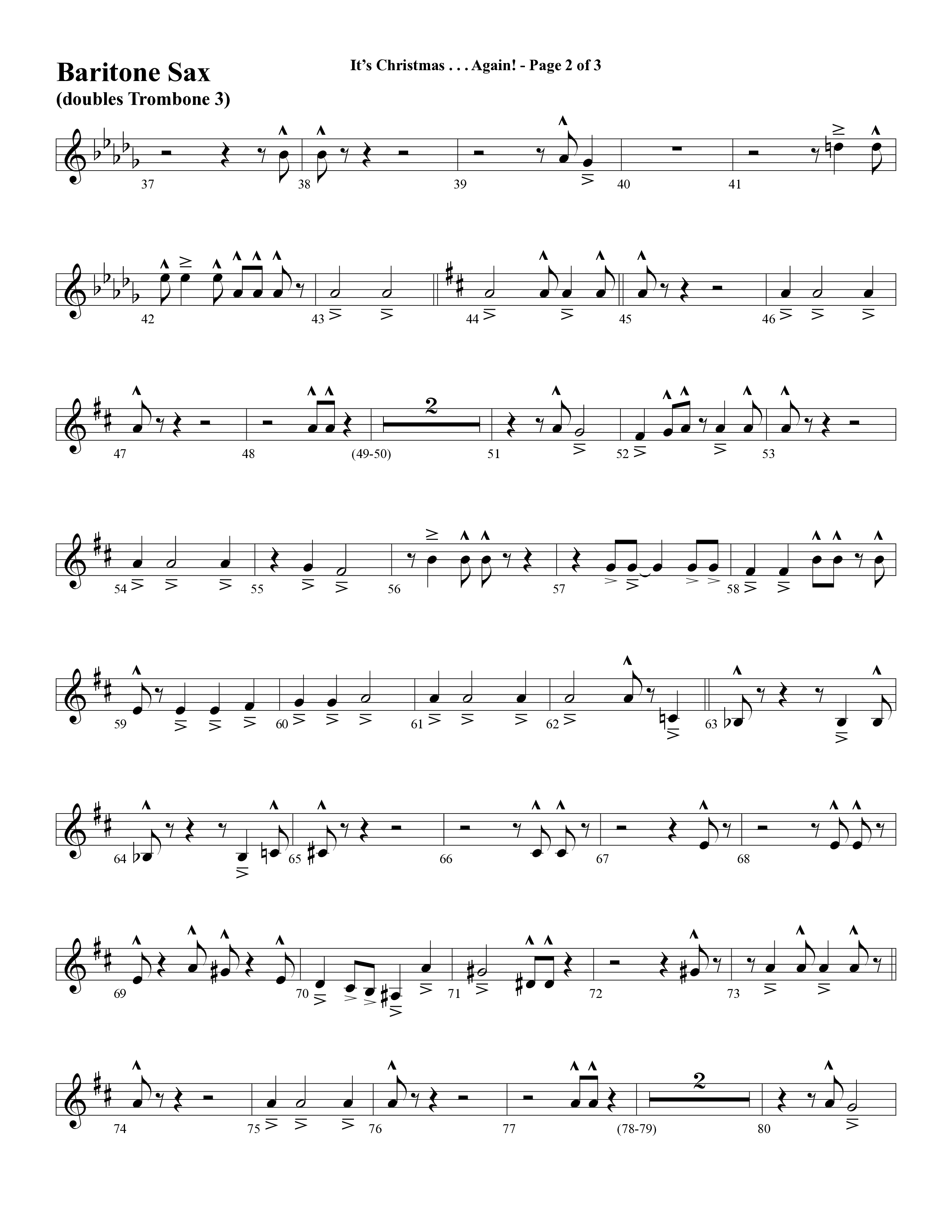 It's Christmas Again (Choral Anthem SATB) Bari Sax (Word Music Choral / Arr. David Clydesdale)
