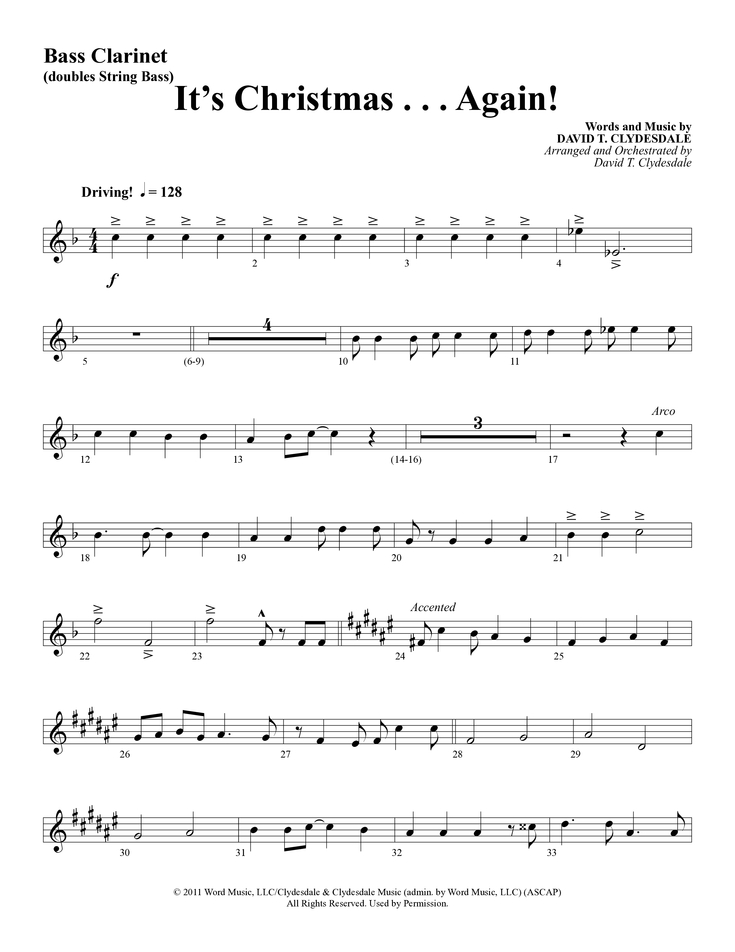 It's Christmas Again (Choral Anthem SATB) Bass Clarinet (Word Music Choral / Arr. David Clydesdale)