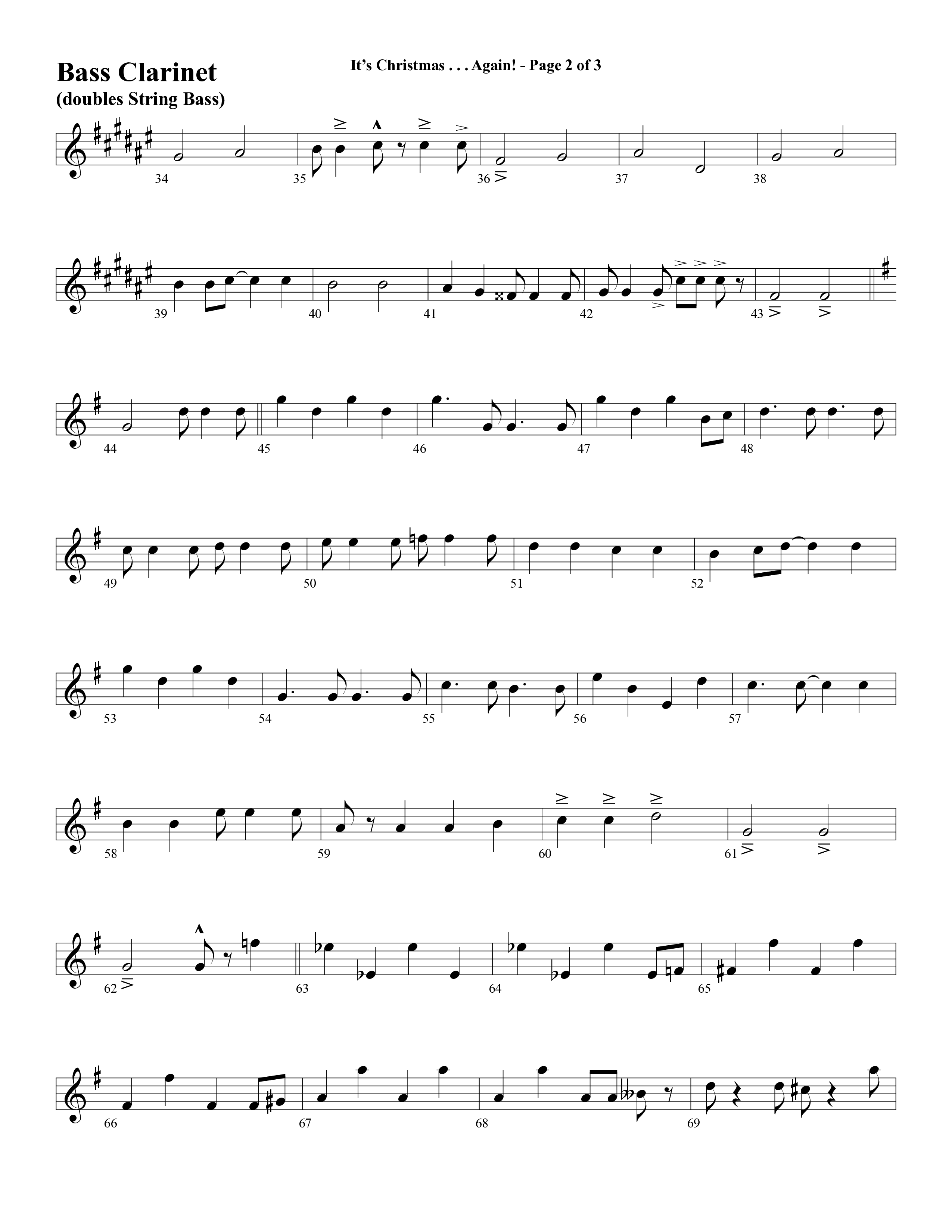 It's Christmas Again (Choral Anthem SATB) Bass Clarinet (Word Music Choral / Arr. David Clydesdale)
