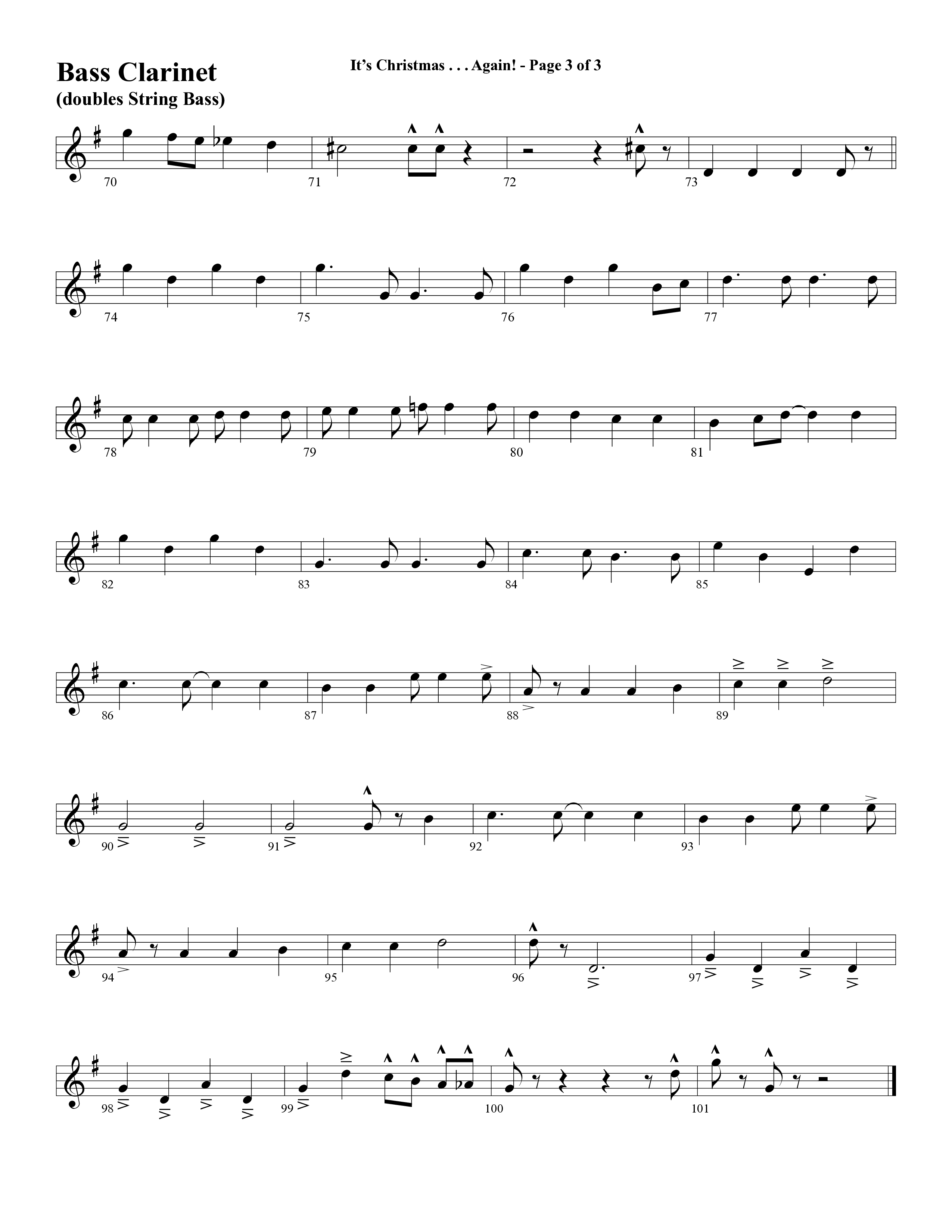 It's Christmas Again (Choral Anthem SATB) Bass Clarinet (Word Music Choral / Arr. David Clydesdale)