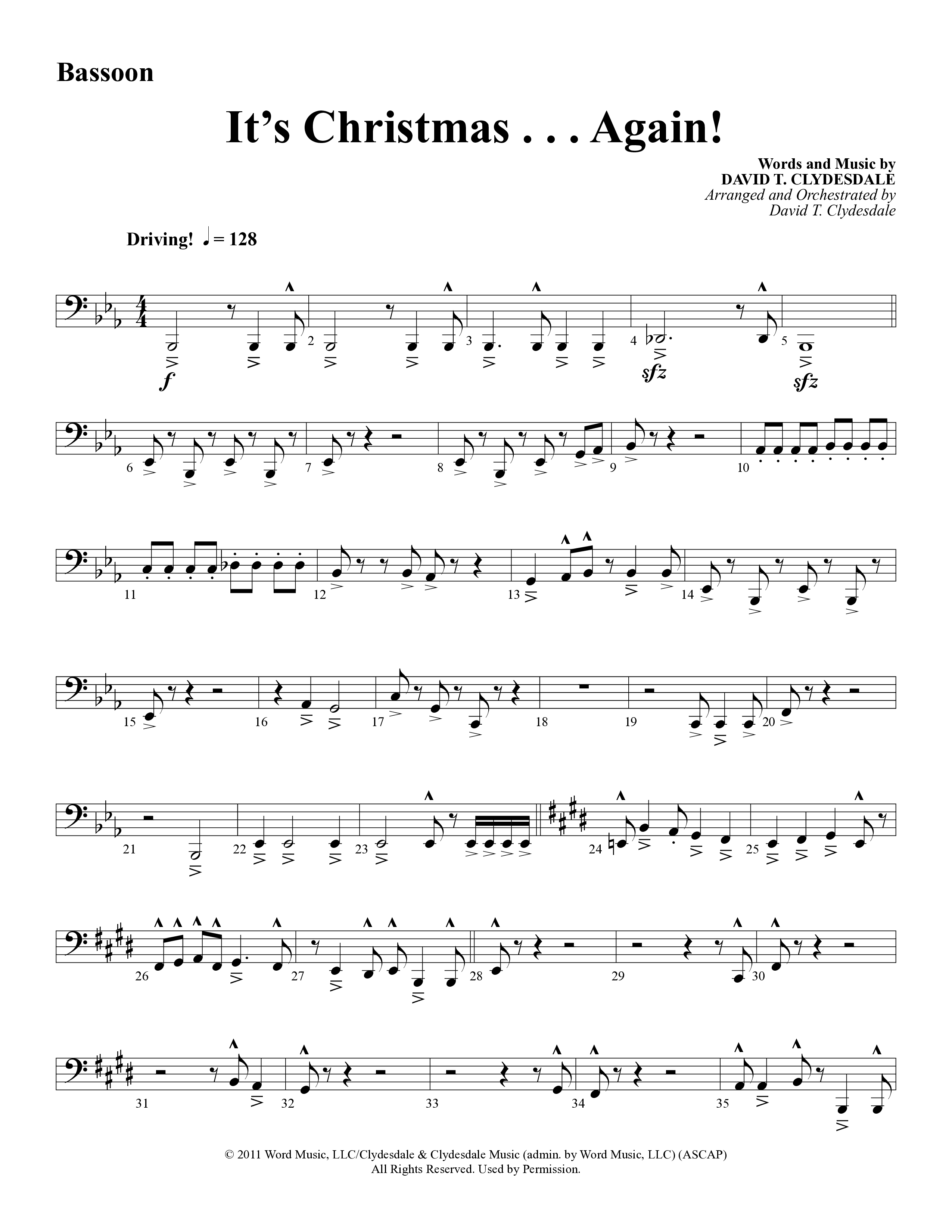 It's Christmas Again (Choral Anthem SATB) Bassoon (Word Music Choral / Arr. David Clydesdale)