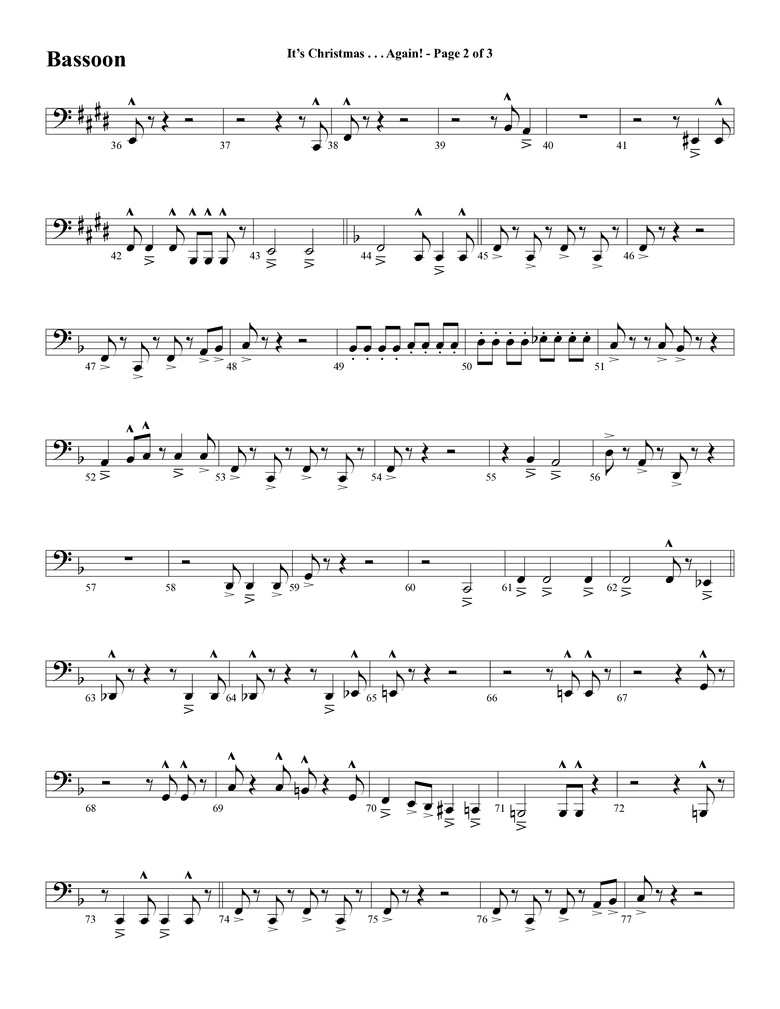 It's Christmas Again (Choral Anthem SATB) Bassoon (Word Music Choral / Arr. David Clydesdale)