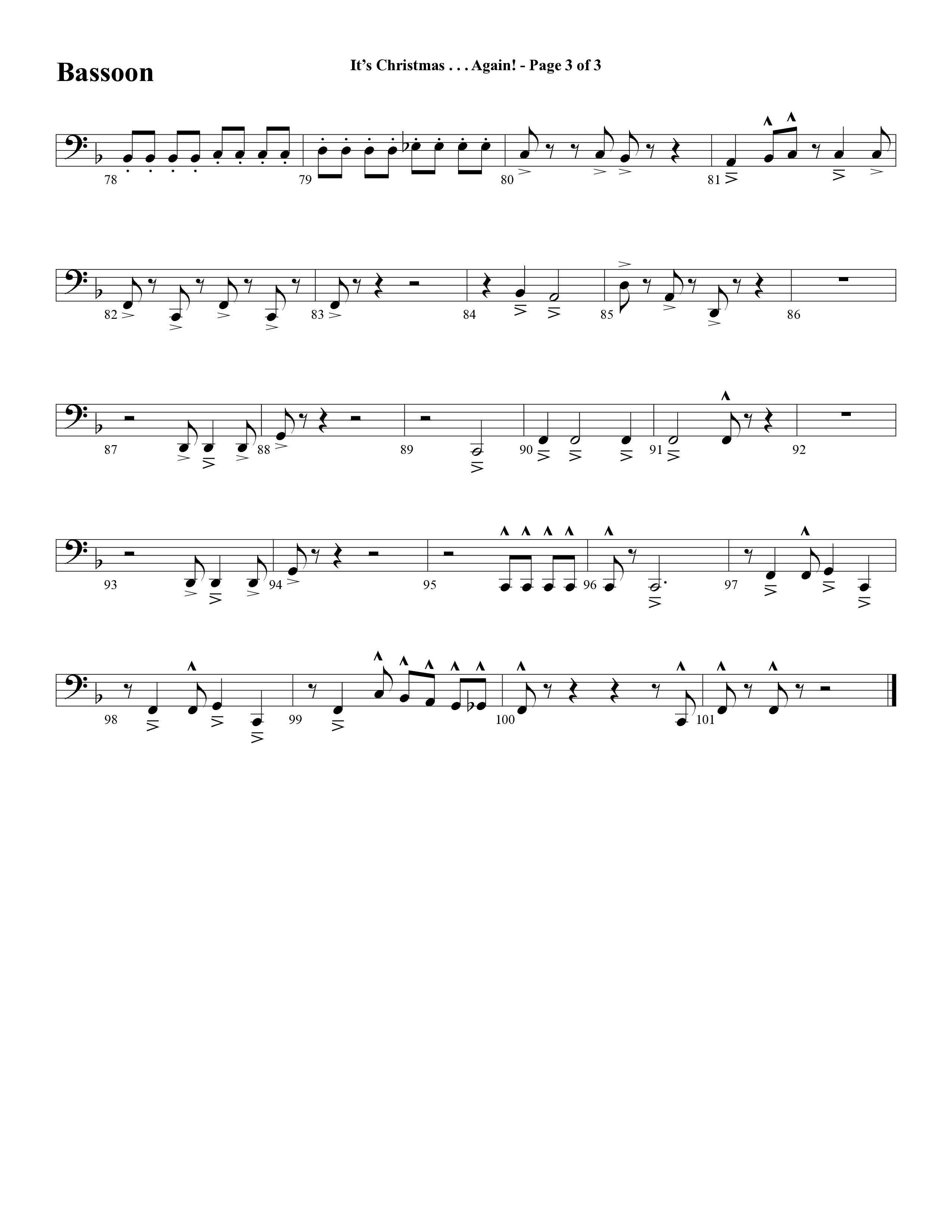 It's Christmas Again (Choral Anthem SATB) Bassoon (Word Music Choral / Arr. David Clydesdale)
