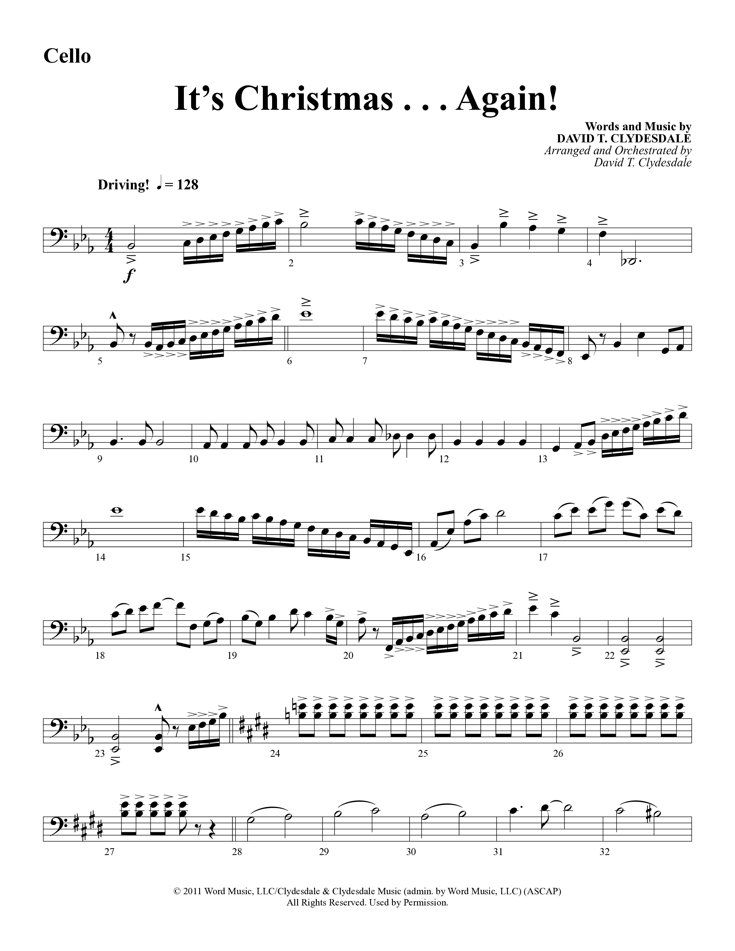 It's Christmas Again (Choral Anthem SATB) Cello (Word Music Choral / Arr. David Clydesdale)