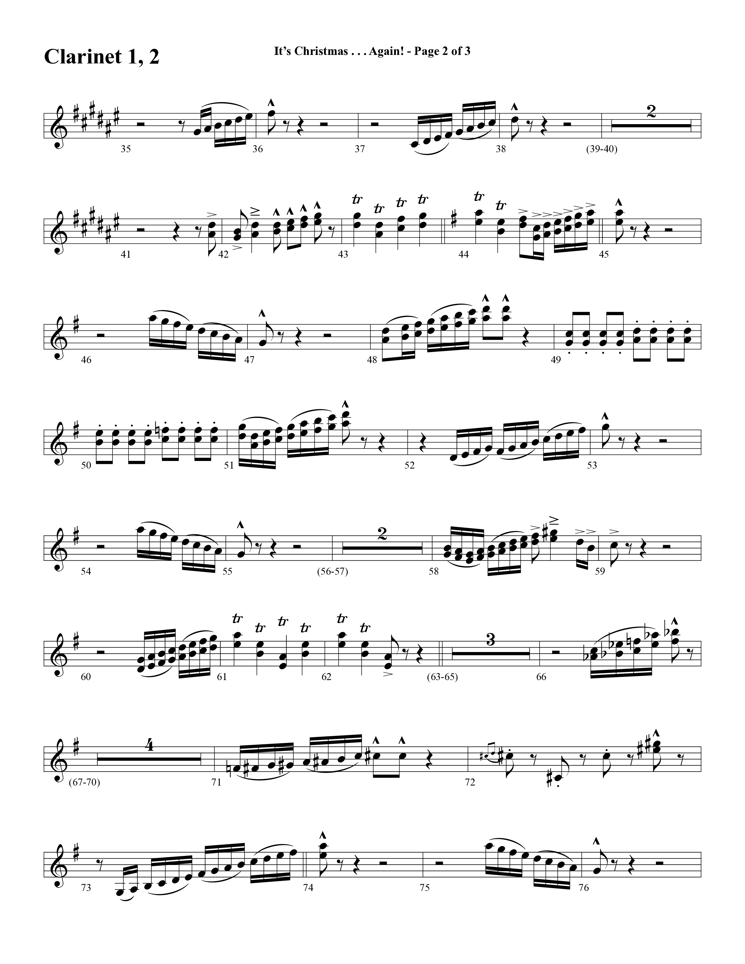 It's Christmas Again (Choral Anthem SATB) Clarinet 1/2 (Word Music Choral / Arr. David Clydesdale)