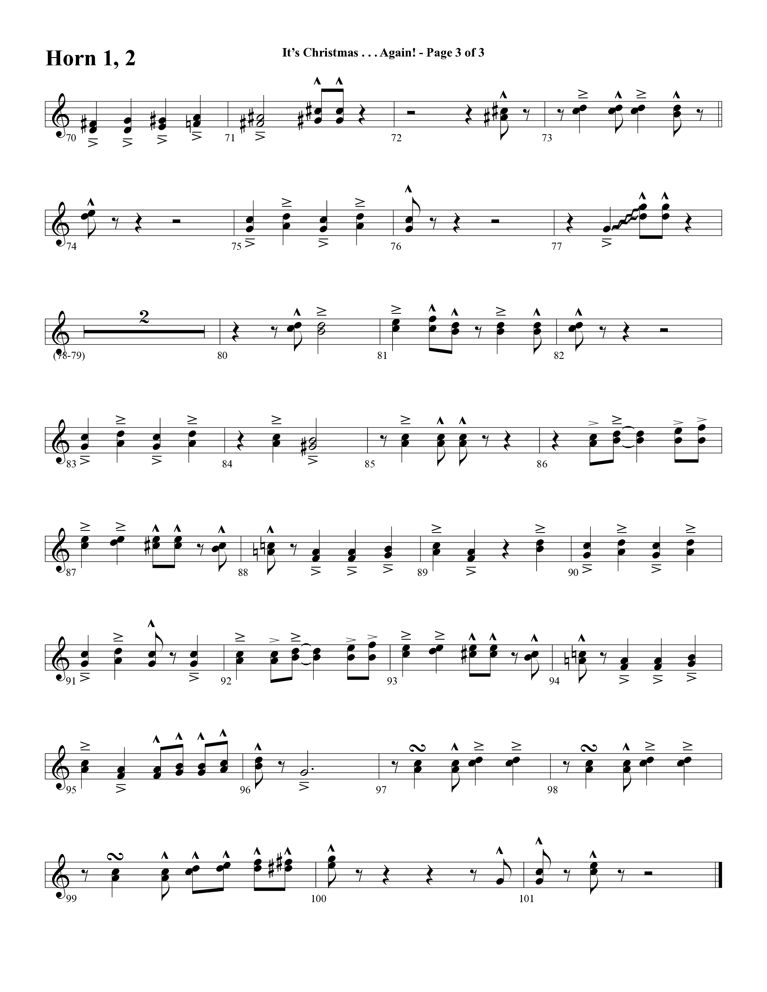 It's Christmas Again (Choral Anthem SATB) French Horn 1/2 (Word Music Choral / Arr. David Clydesdale)