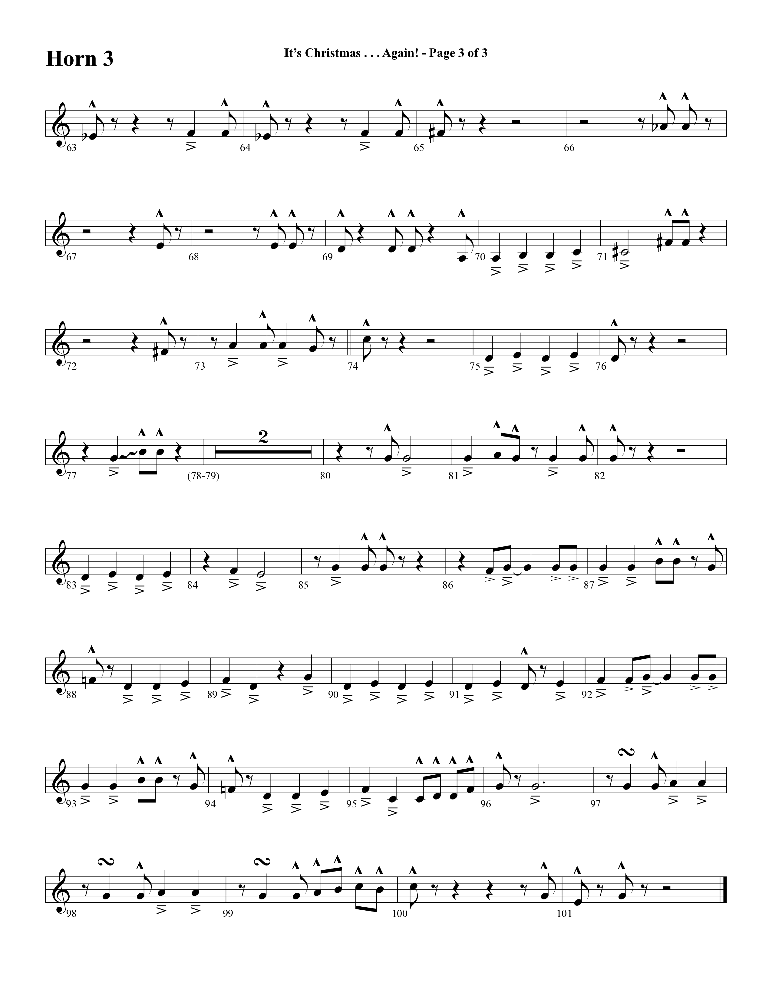 It's Christmas Again (Choral Anthem SATB) French Horn 3 (Word Music Choral / Arr. David Clydesdale)
