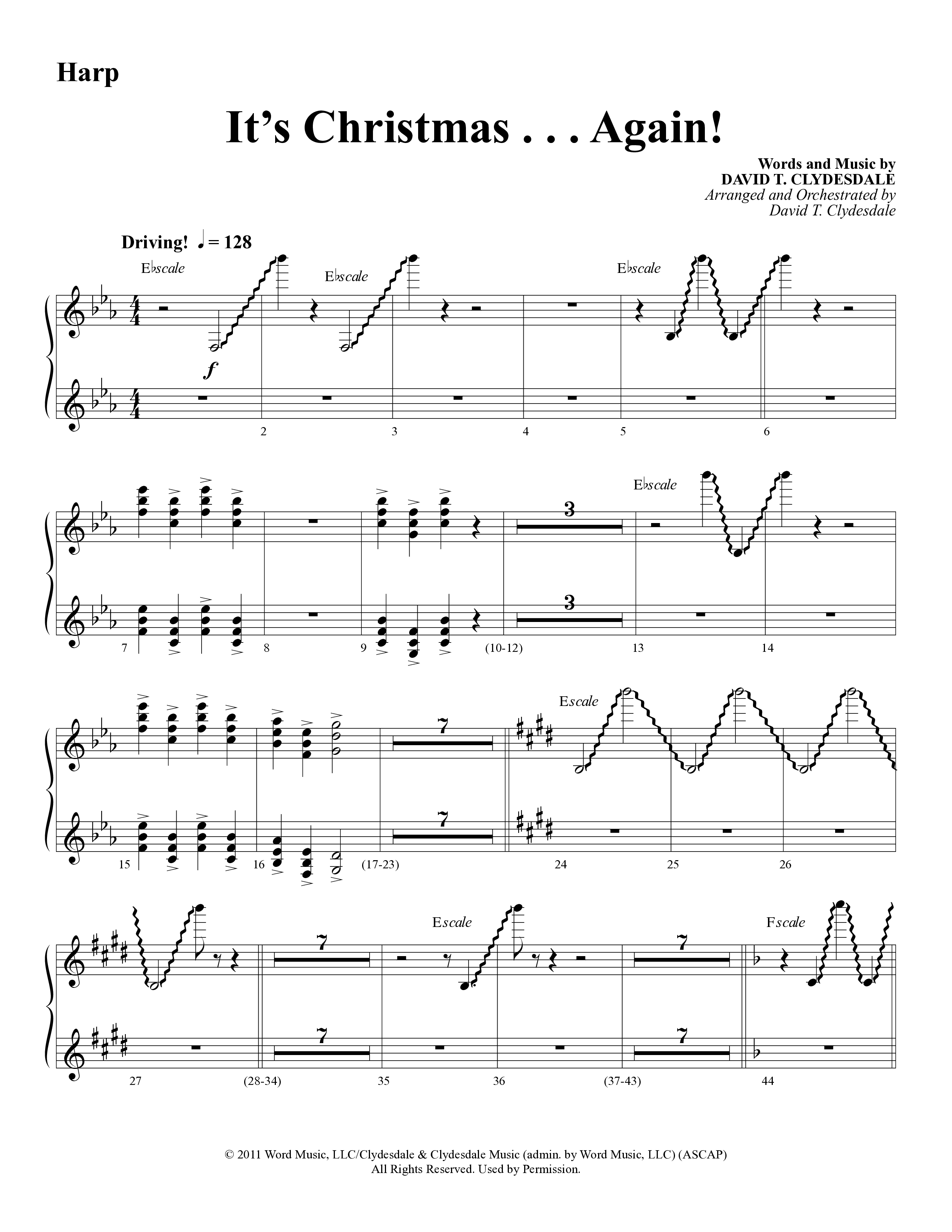 It's Christmas Again (Choral Anthem SATB) Harp (Word Music Choral / Arr. David Clydesdale)