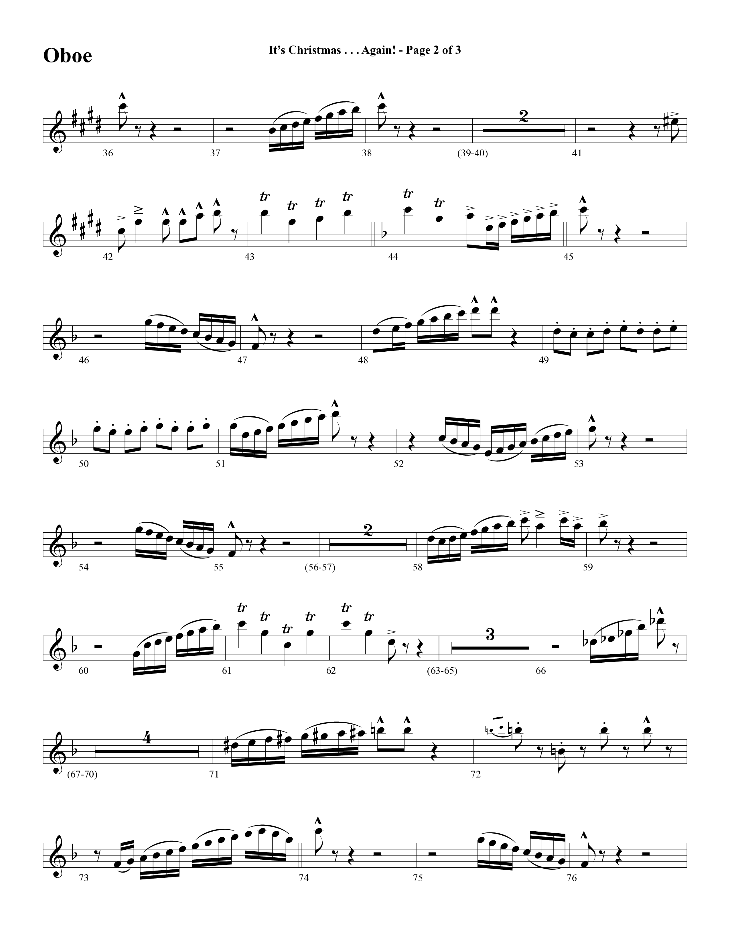 It's Christmas Again (Choral Anthem SATB) Oboe (Word Music Choral / Arr. David Clydesdale)