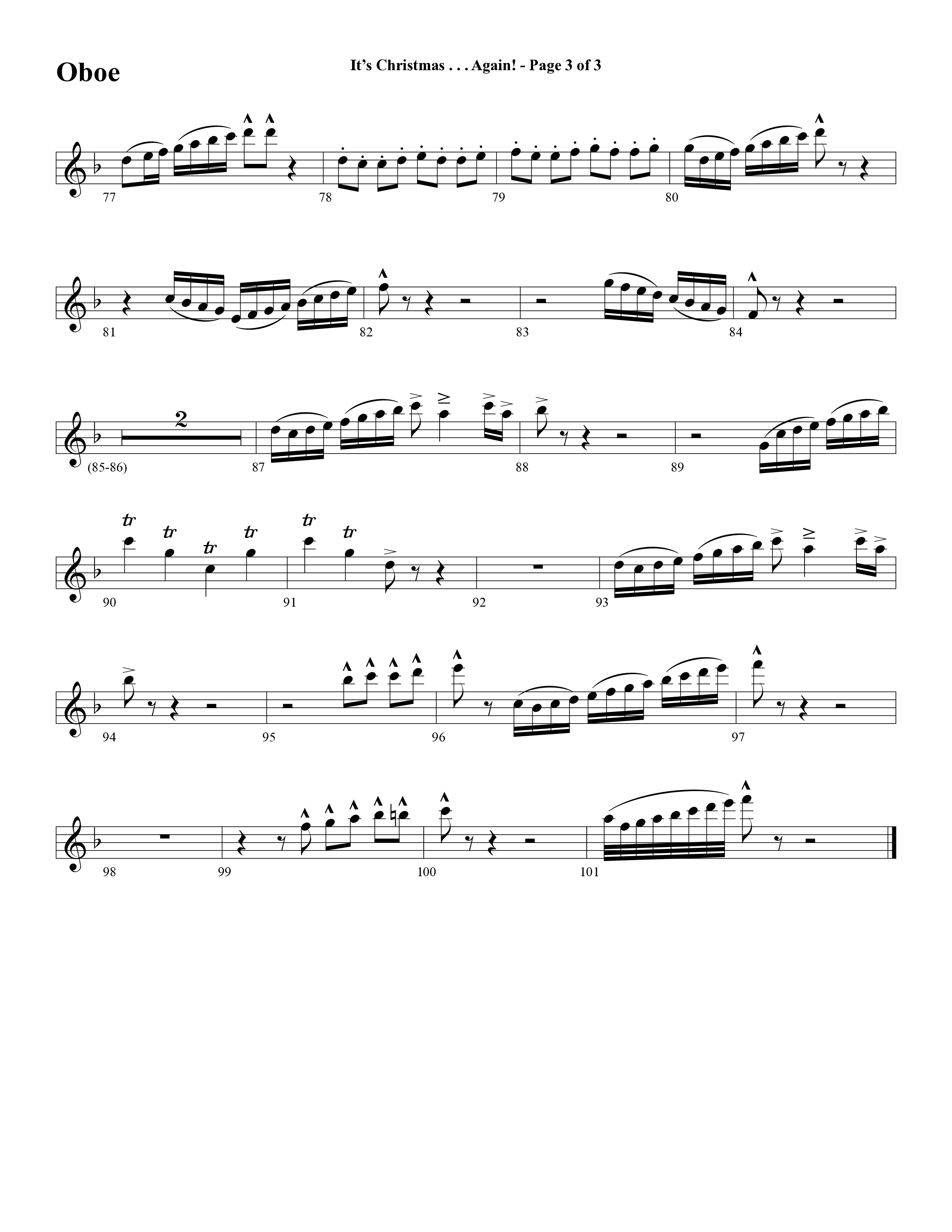 It's Christmas Again (Choral Anthem SATB) Oboe (Word Music Choral / Arr. David Clydesdale)