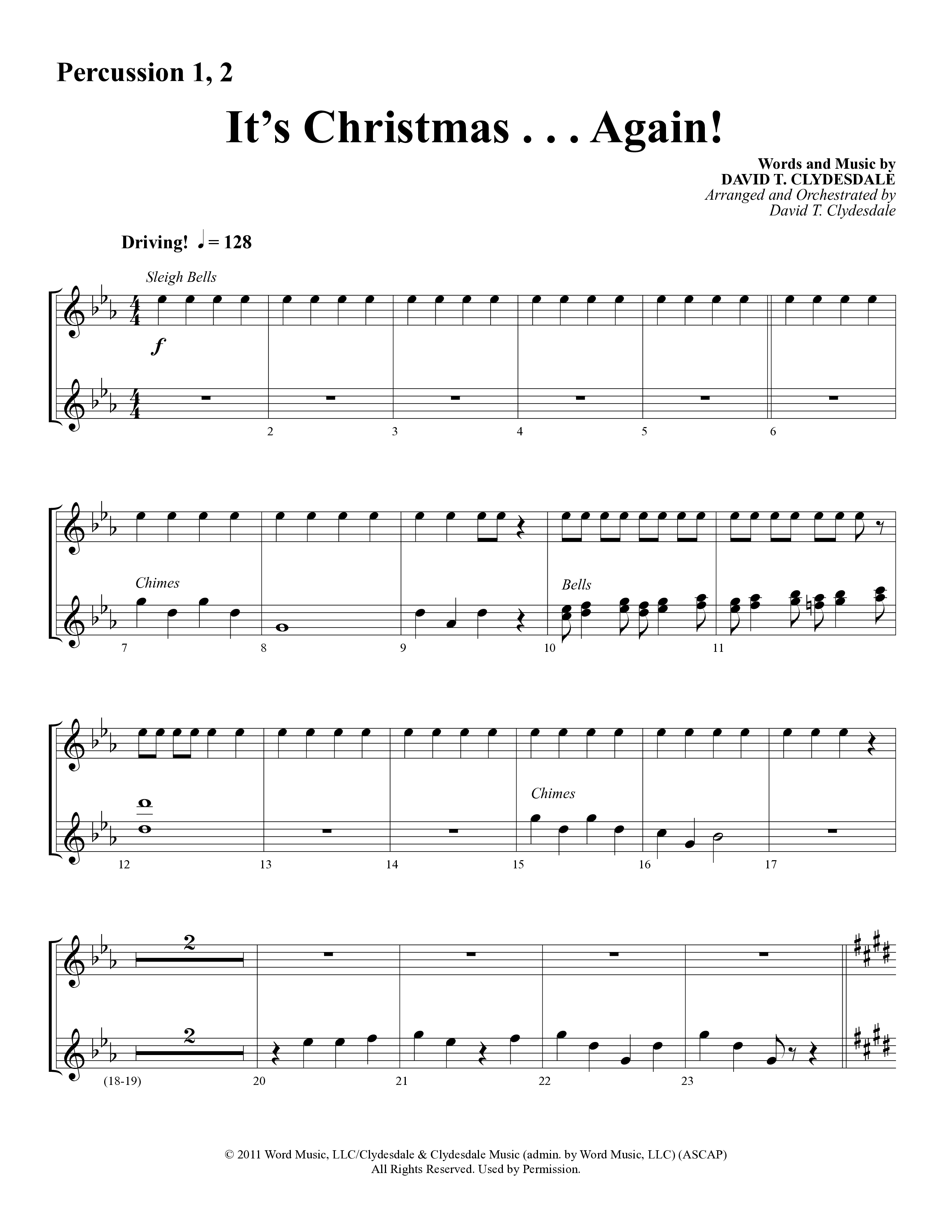 It's Christmas Again (Choral Anthem SATB) Percussion (Word Music Choral / Arr. David Clydesdale)