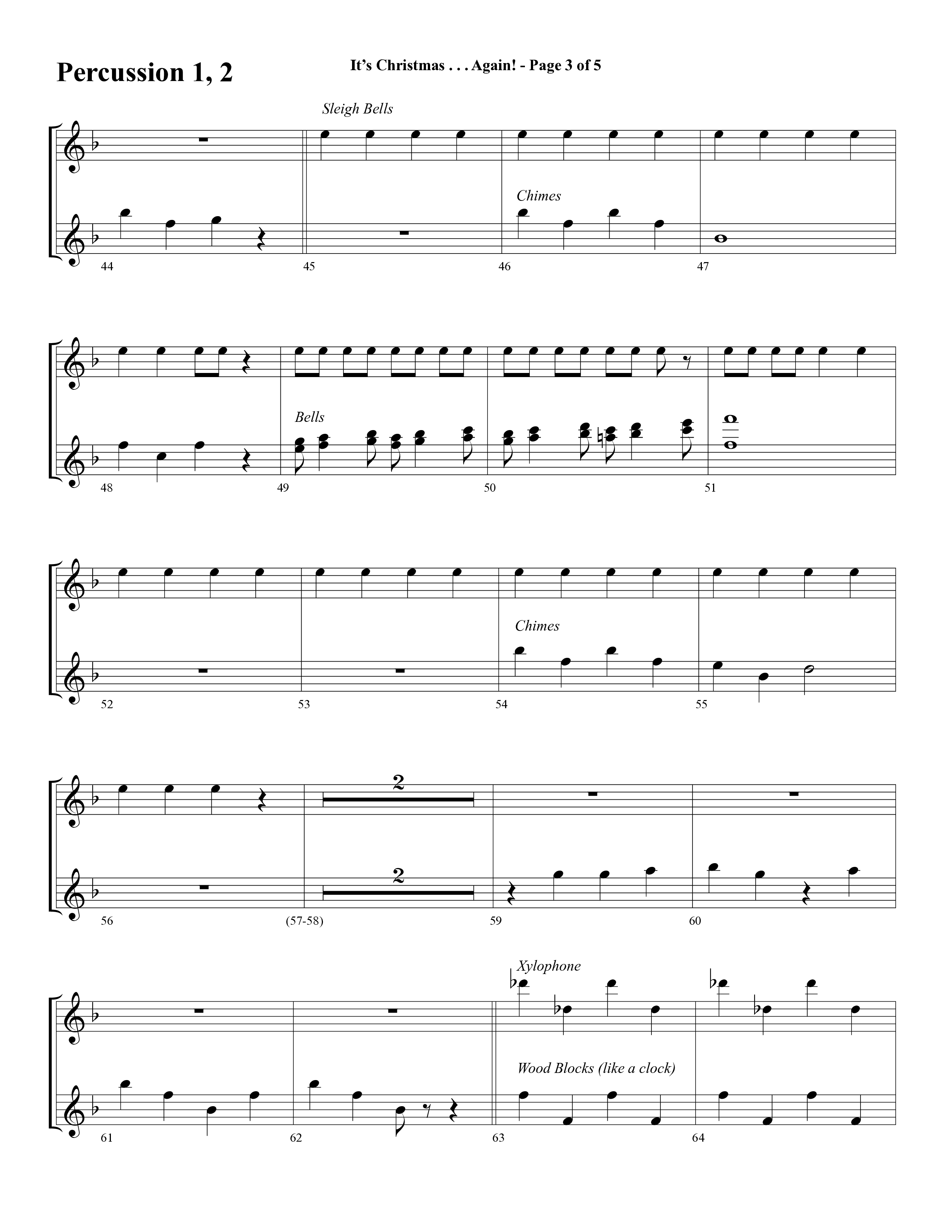 It's Christmas Again (Choral Anthem SATB) Percussion (Word Music Choral / Arr. David Clydesdale)