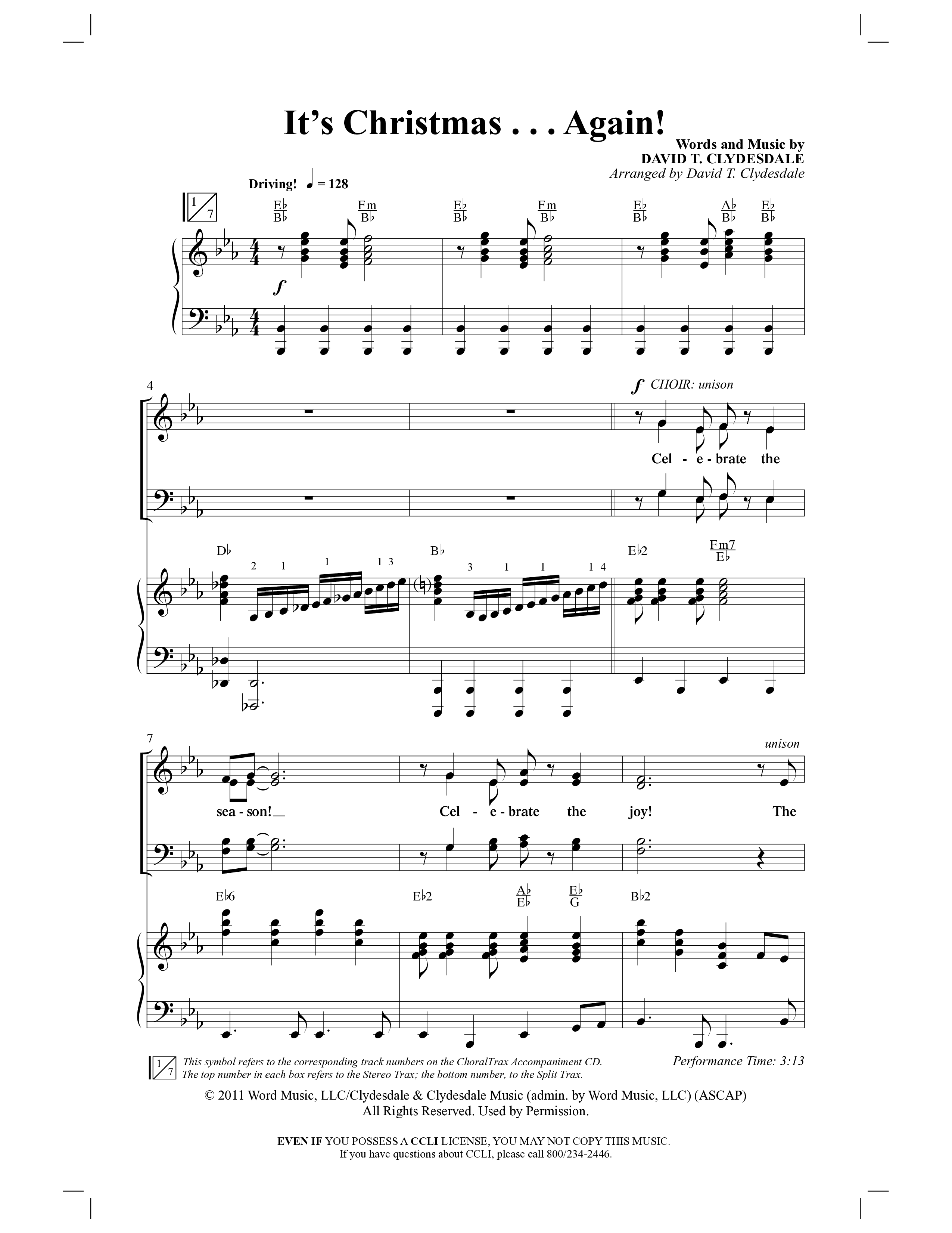 It's Christmas Again (Choral Anthem SATB) Anthem (SATB/Piano) (Word Music Choral / Arr. David Clydesdale)