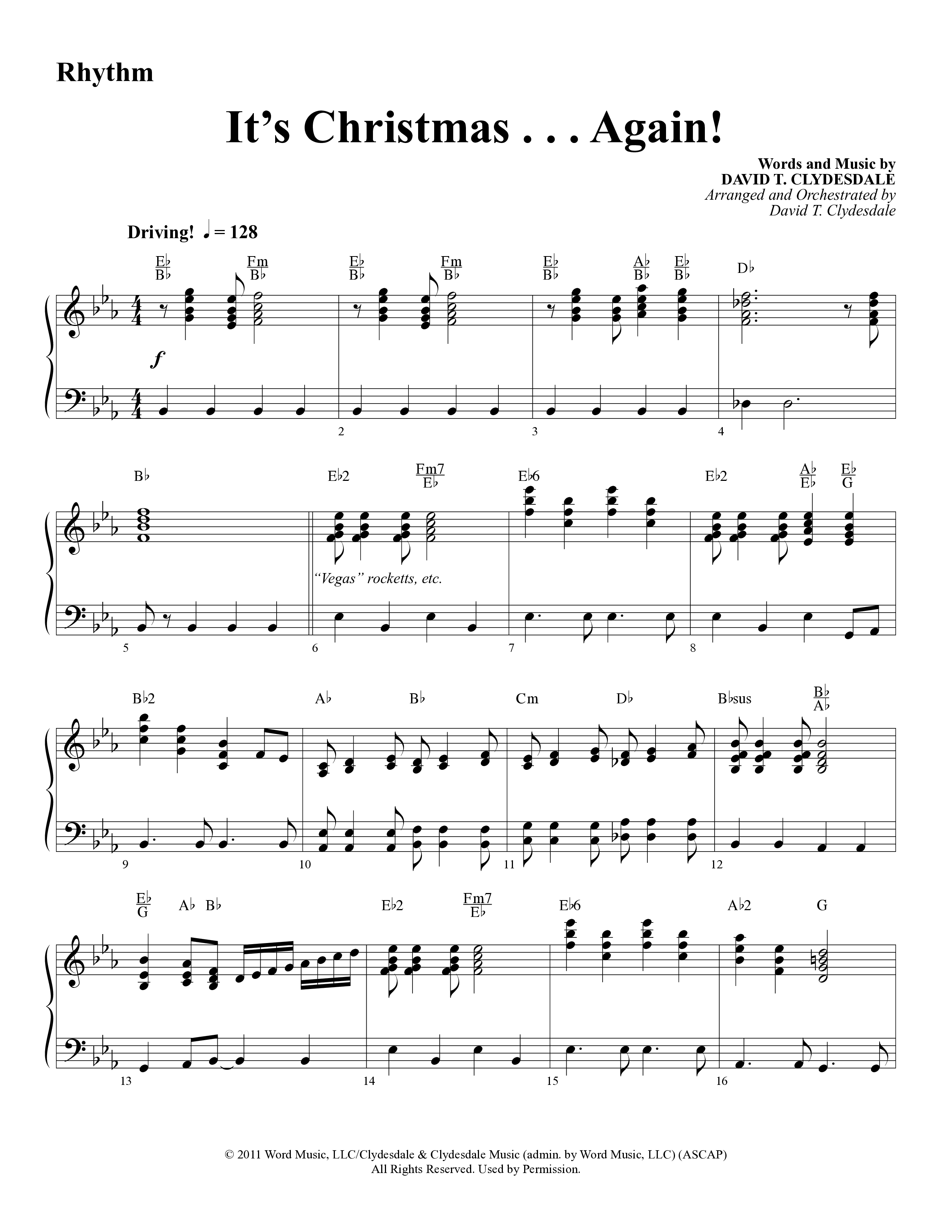 It's Christmas Again (Choral Anthem SATB) Rhythm Chart (Word Music Choral / Arr. David Clydesdale)