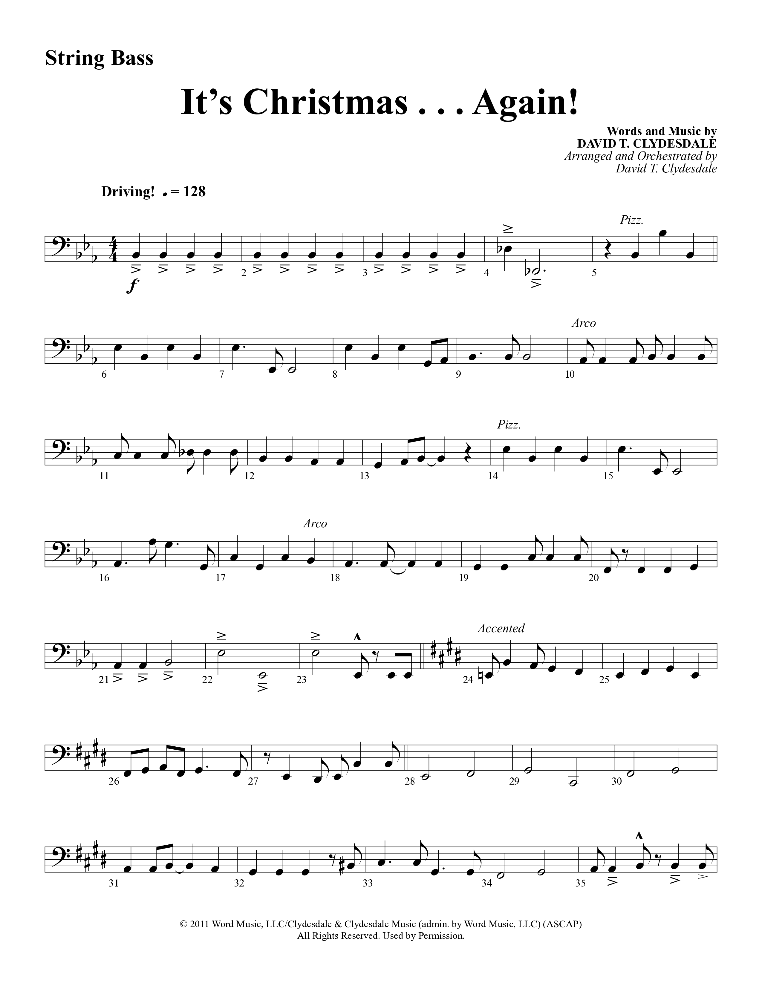 It's Christmas Again (Choral Anthem SATB) String Bass (Word Music Choral / Arr. David Clydesdale)